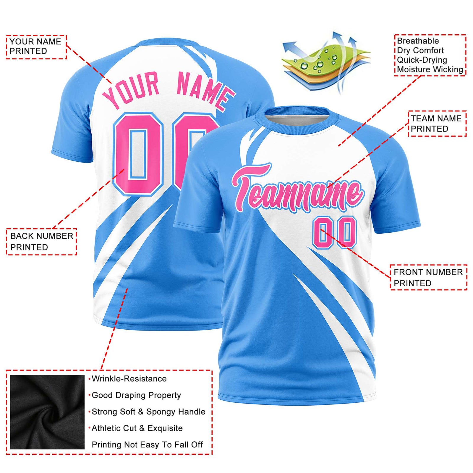 Custom White-Powder Blue Personalized Slanting Lump Pattern Performance T-Shirt