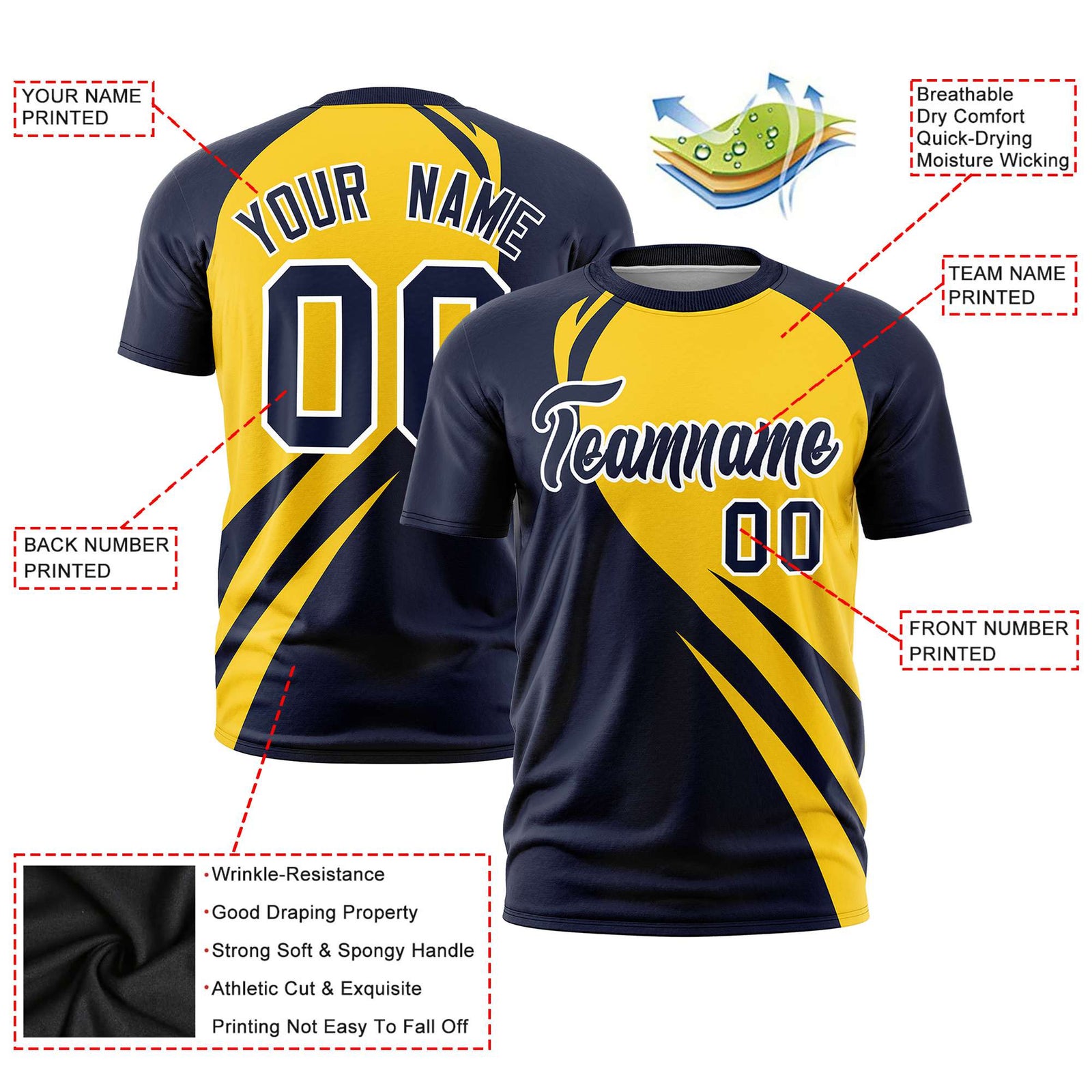 Custom Gold 01-Navy Personalized Slanting Lump Pattern Performance T-Shirt