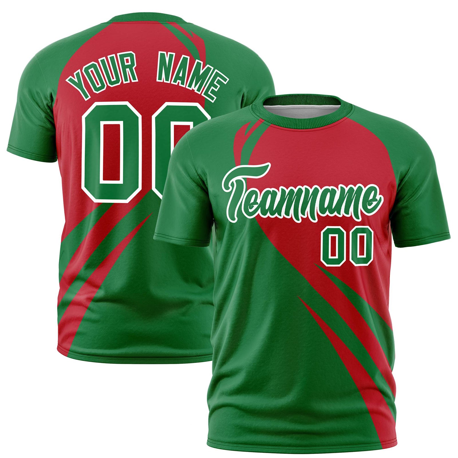 Custom Red-Kelly Green Personalized Slanting Lump Pattern Performance T-Shirt