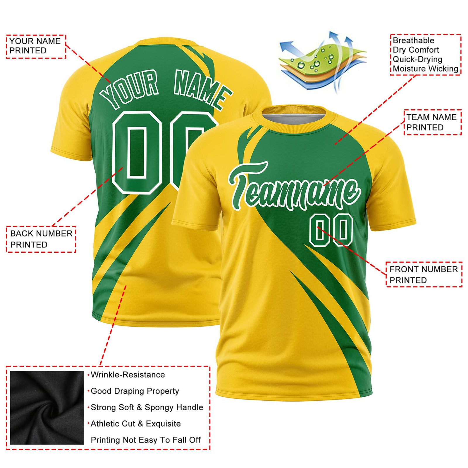 Custom Kelly Green-Gold 01 Personalized Slanting Lump Pattern Performance T-Shirt