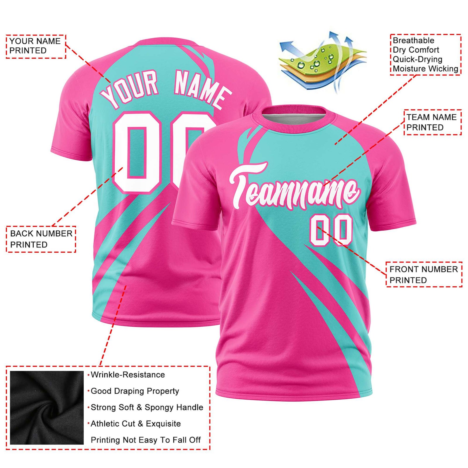 Custom Bright Green-Pink Personalized Slanting Lump Pattern Performance T-Shirt