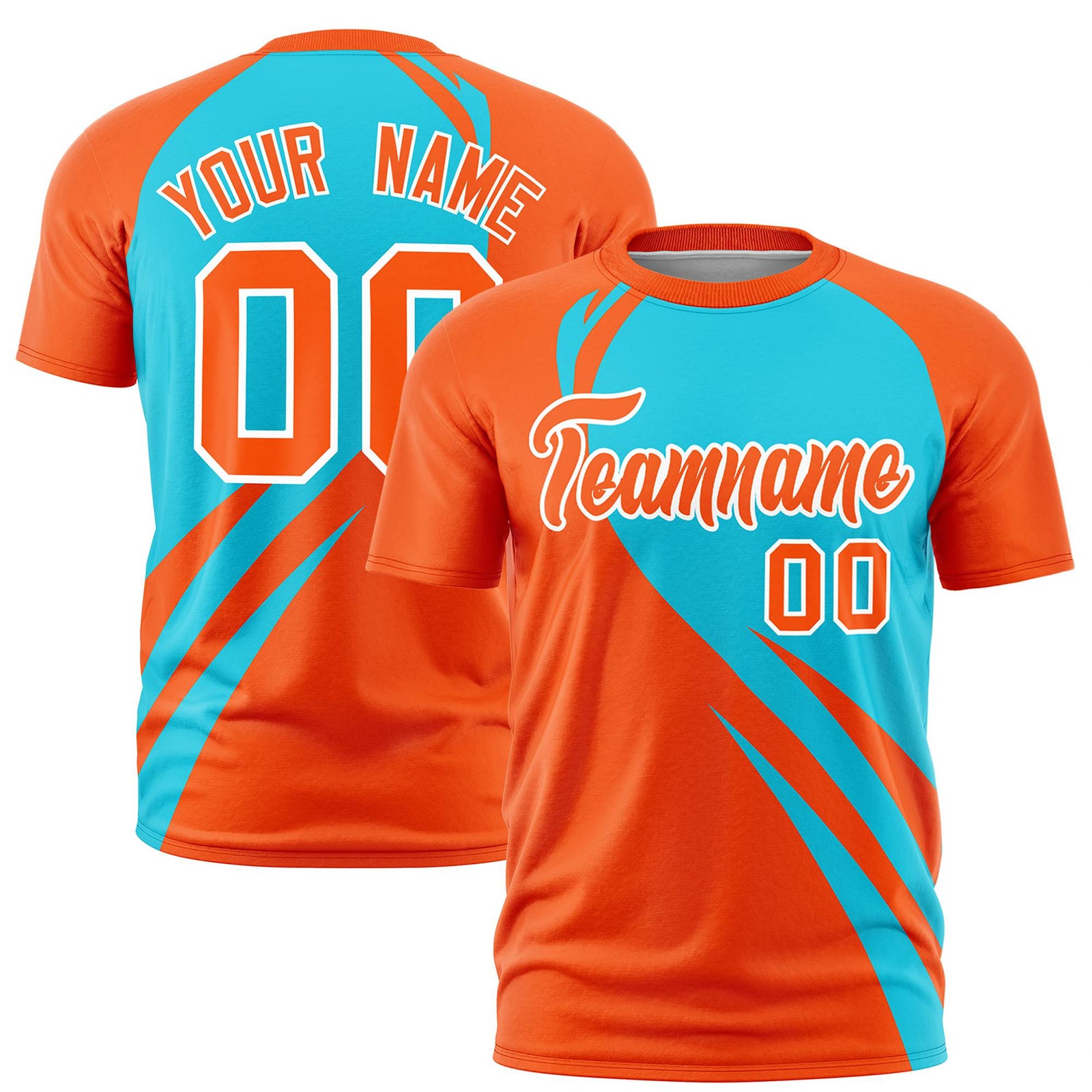 Custom Sky Blue-Orange Personalized Slanting Lump Pattern Performance T-Shirt