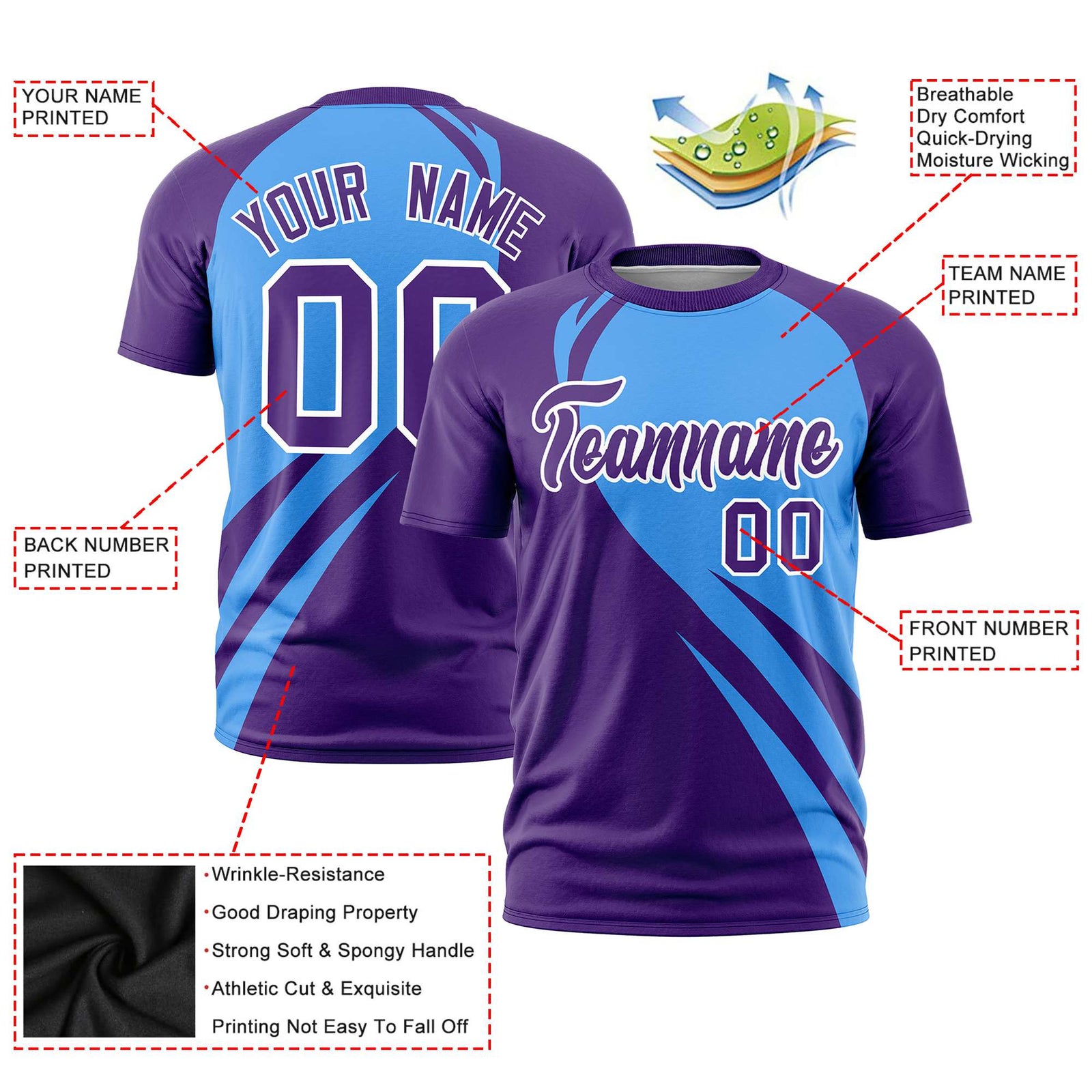 Custom Powder Blue-Purple Personalized Slanting Lump Pattern Performance T-Shirt