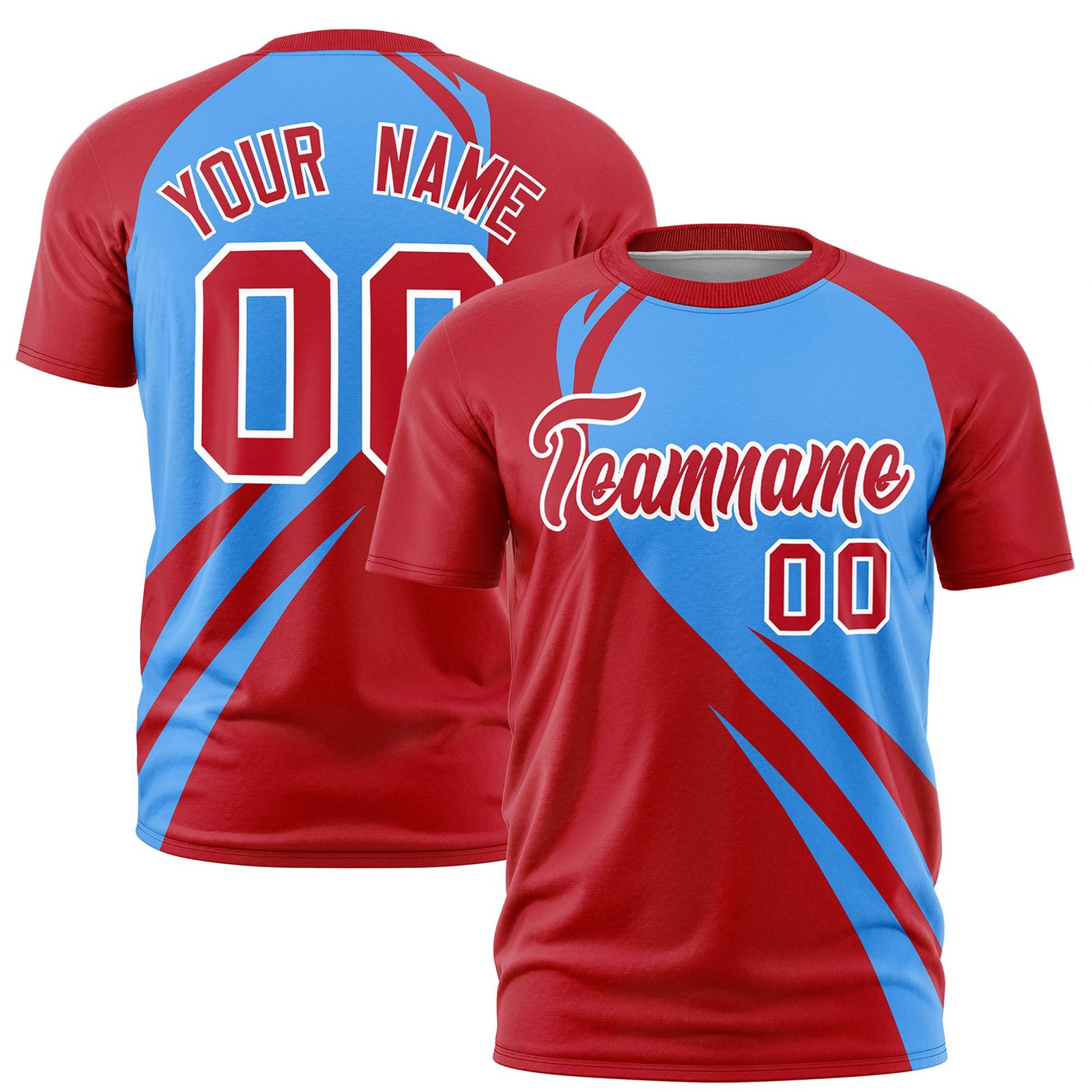 Custom Powder Blue-Red Personalized Slanting Lump Pattern Performance T-Shirt