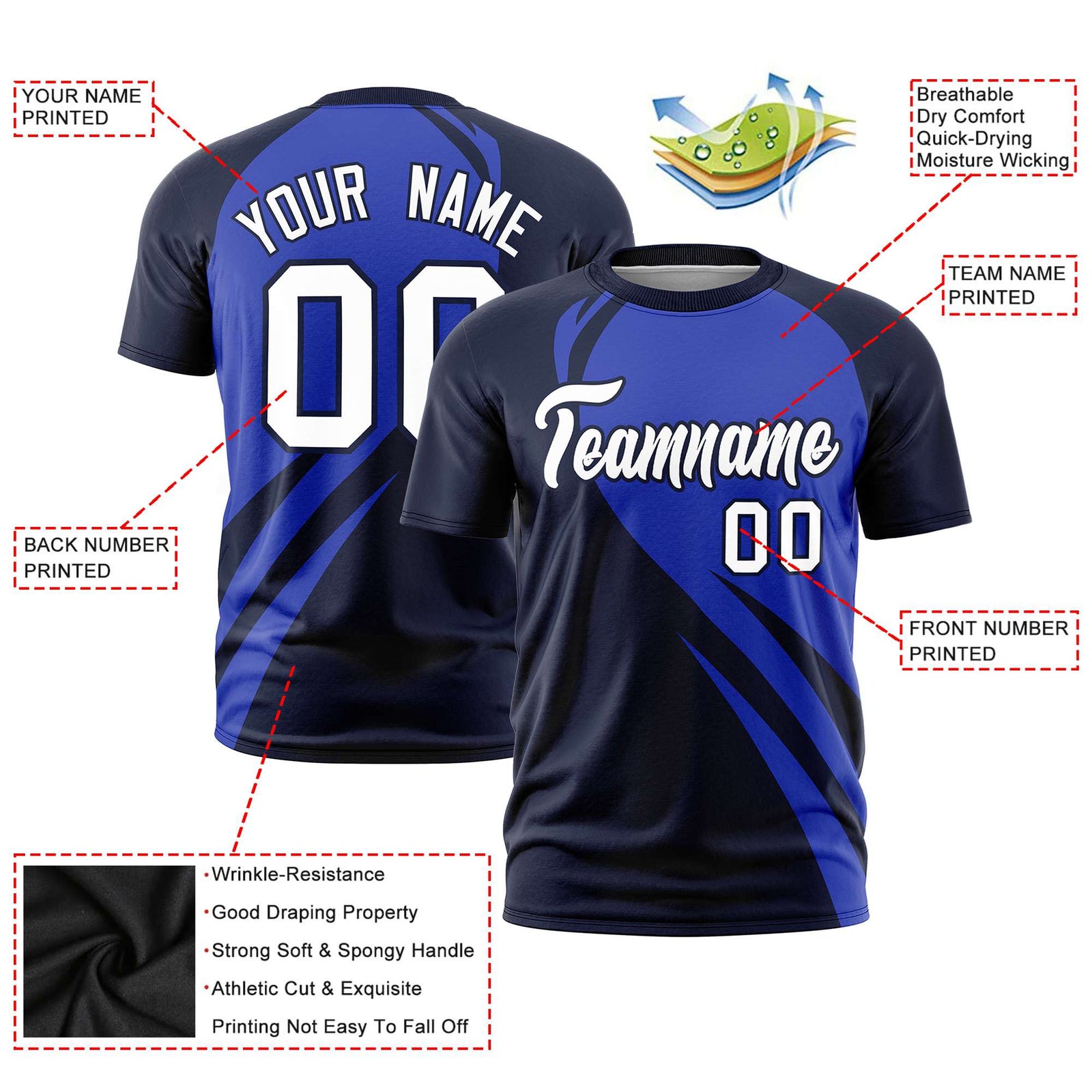 Custom Royal Blue-Navy Personalized Slanting Lump Pattern Performance T-Shirt