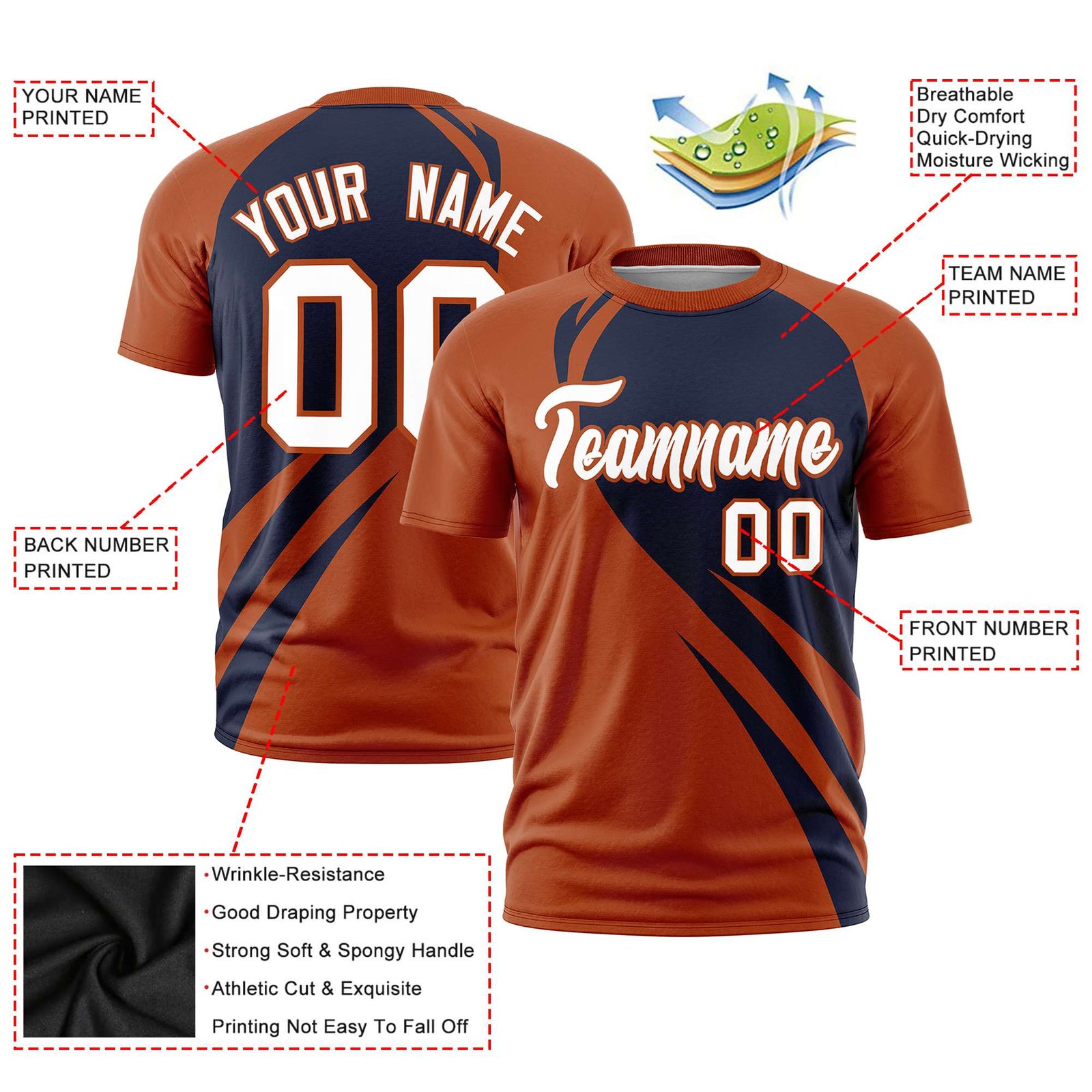 Custom Navy-Texas Orange Personalized Slanting Lump Pattern Performance T-Shirt