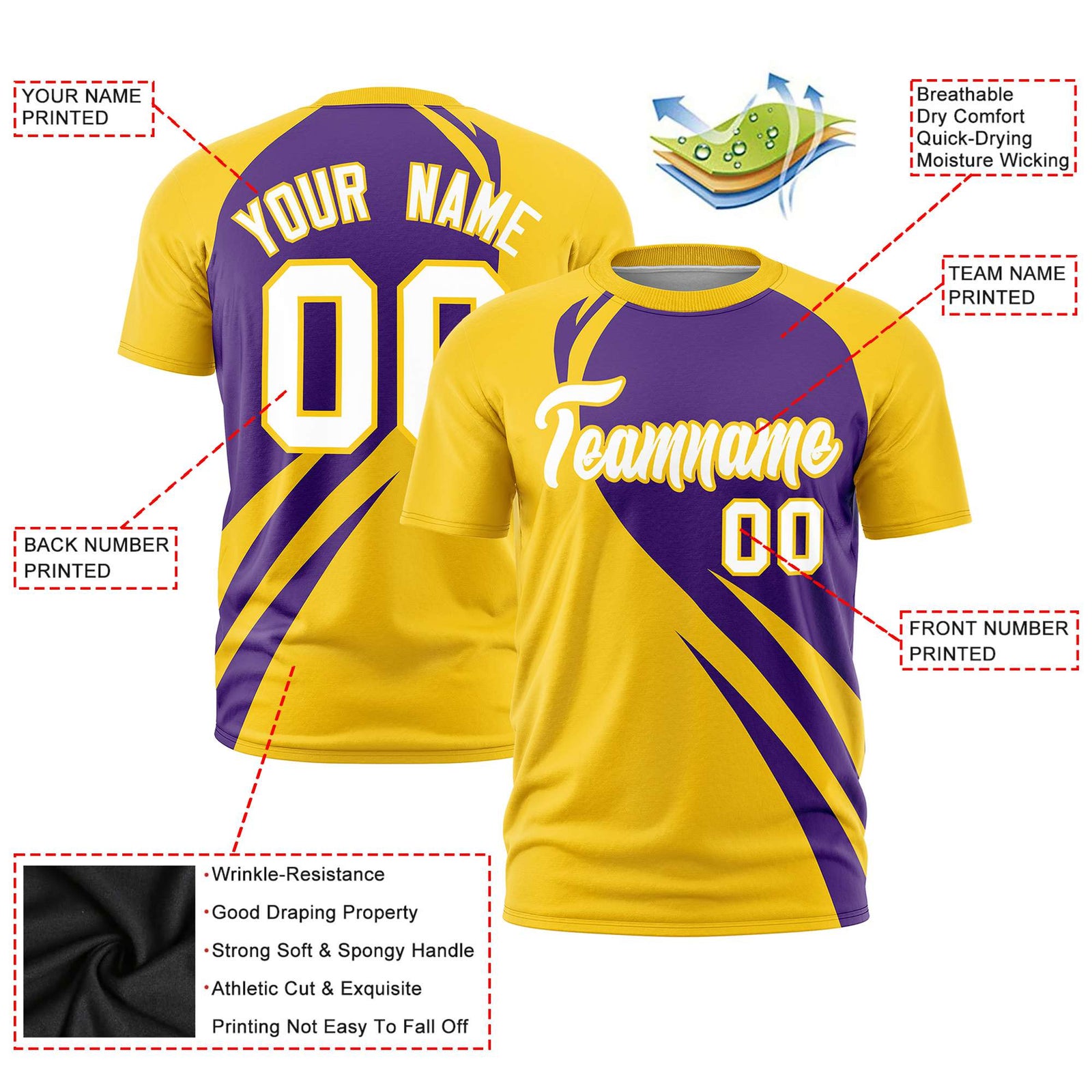Custom Purple-Gold 01 Personalized Slanting Lump Pattern Performance T-Shirt