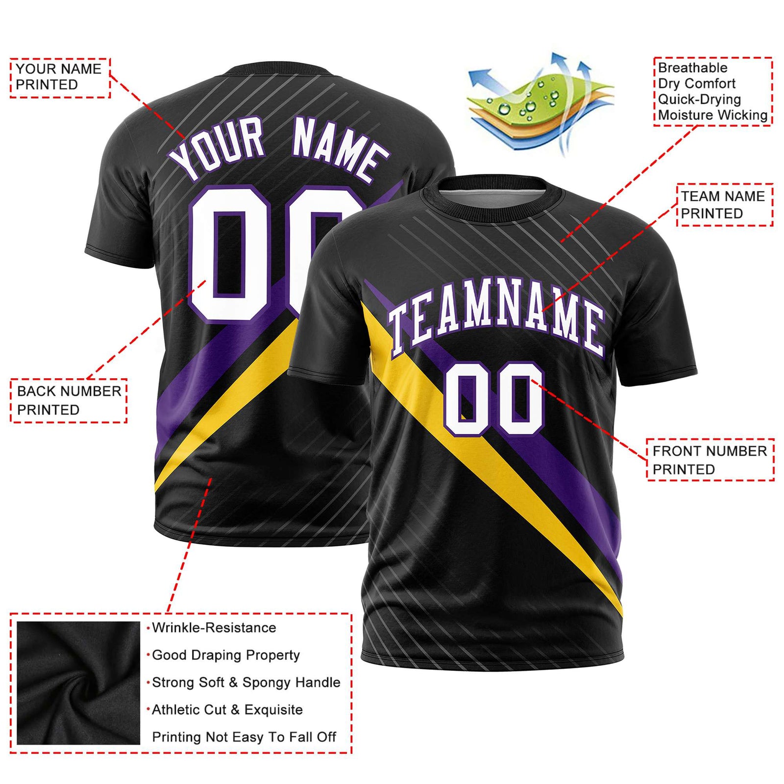 Custom Black Purple-Gold 01 Personalized Slash Pattern Performance T-Shirt