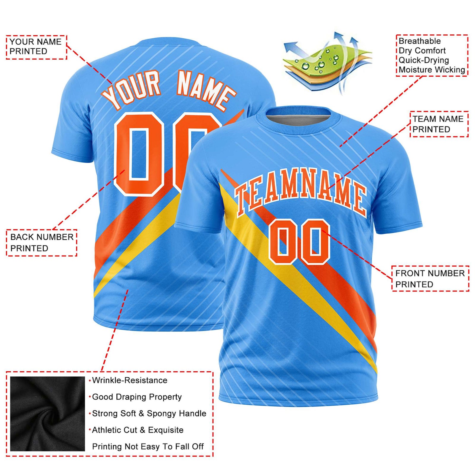Custom Powder Blue-Orange Gold 01 Personalized Slash Pattern Performance T-Shirt
