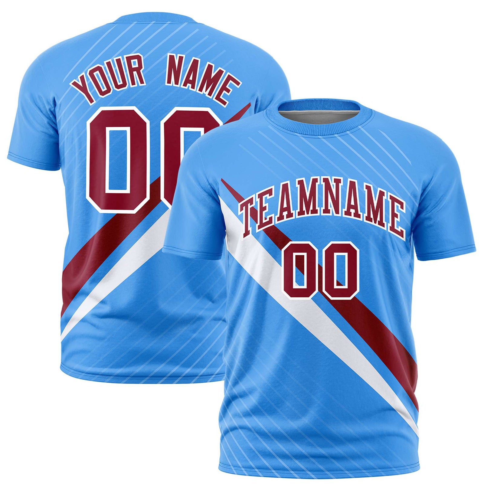 Custom Powder Blue-Crimson White Personalized Slash Pattern Performance T-Shirt