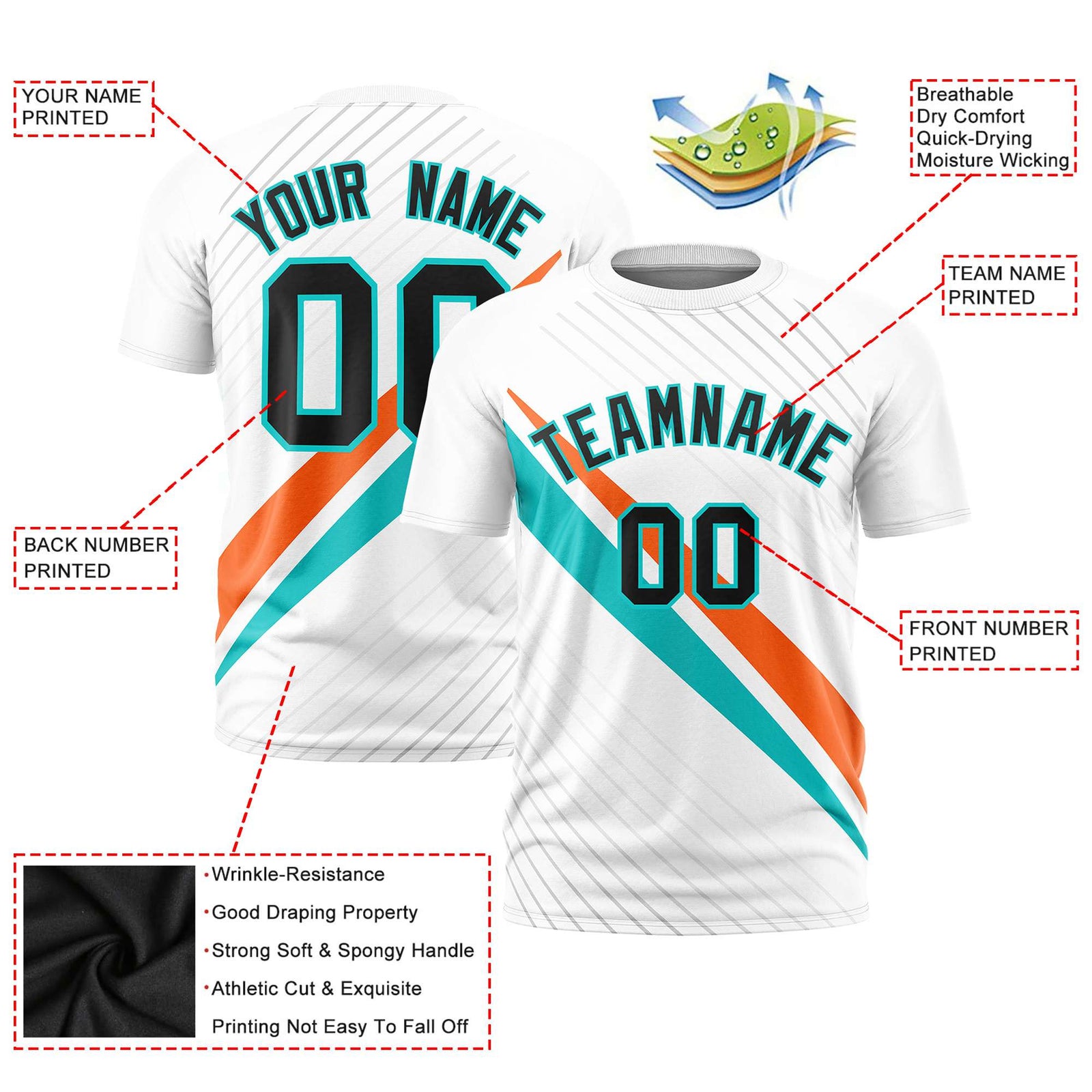 Custom White Orange-Bright Green Personalized Slash Pattern Performance T-Shirt