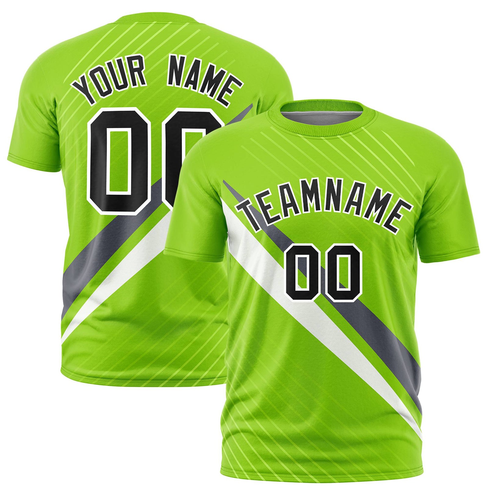 Custom Neon Green-Dark Gray White Personalized Slash Pattern Performance T-Shirt