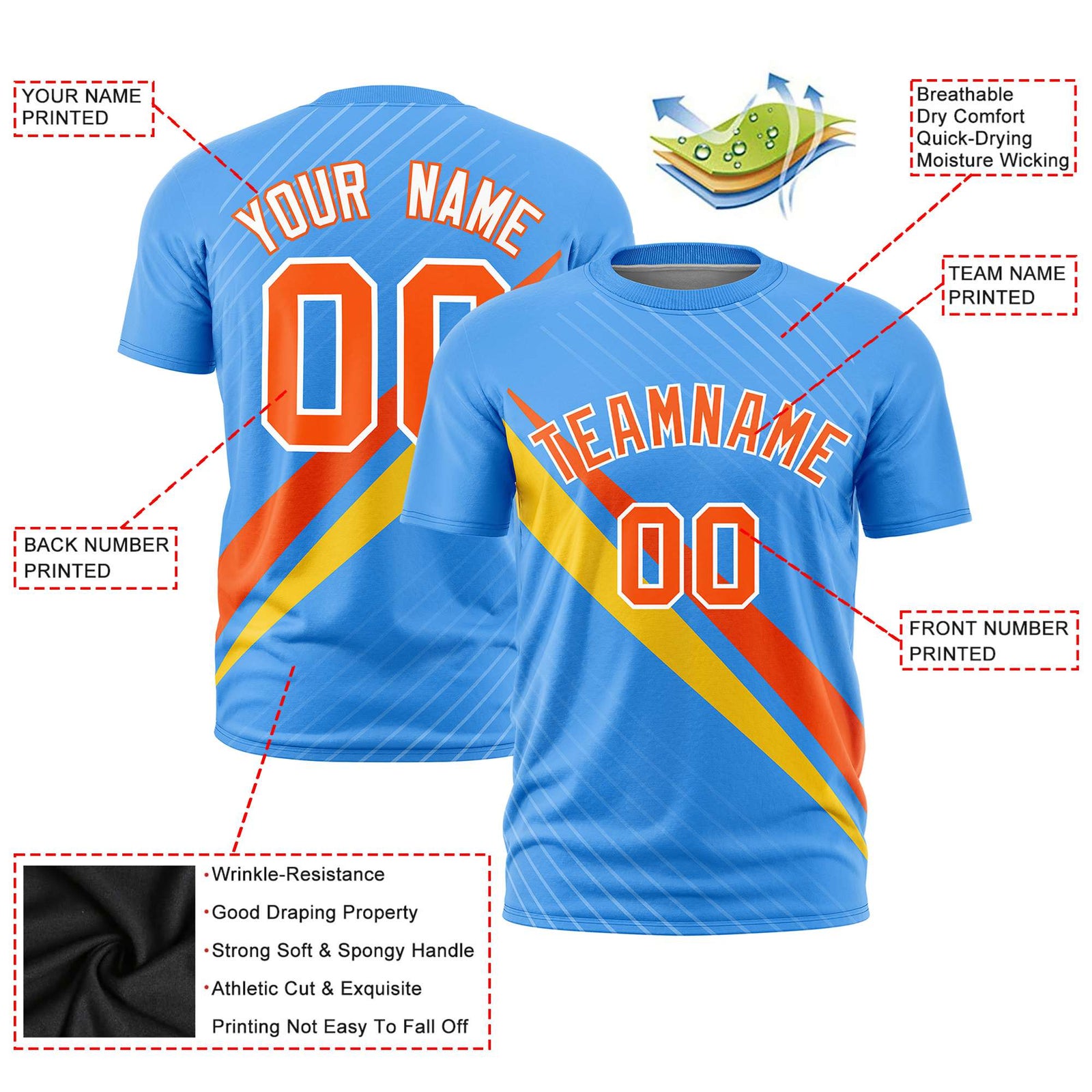 Custom Powder Blue-Orange Gold 01 Personalized Slash Pattern Performance T-Shirt