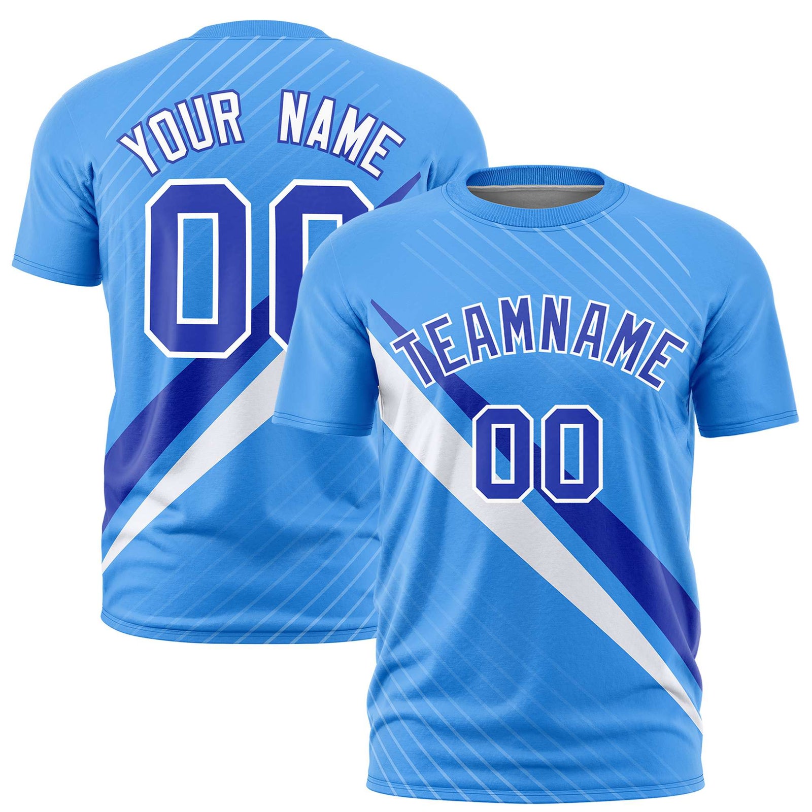 Custom Powder Blue-Royal Blue White Personalized Slash Pattern Performance T-Shirt