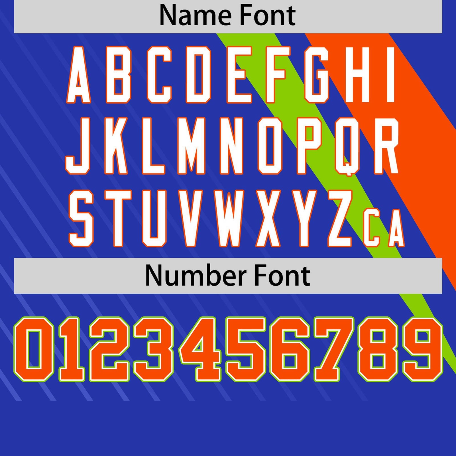 Custom Royal Blue-Orange Neon Green Personalized Slash Pattern Performance T-Shirt