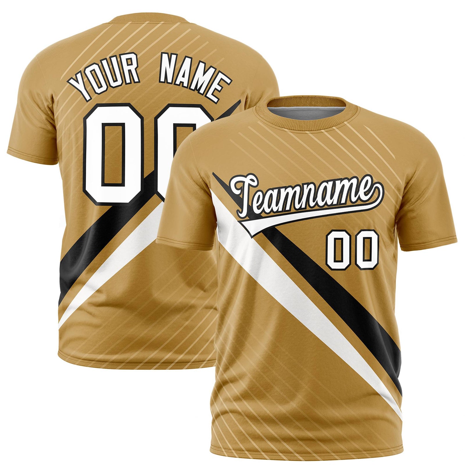 Custom Gold Black-White Personalized Slash Pattern Performance T-Shirt