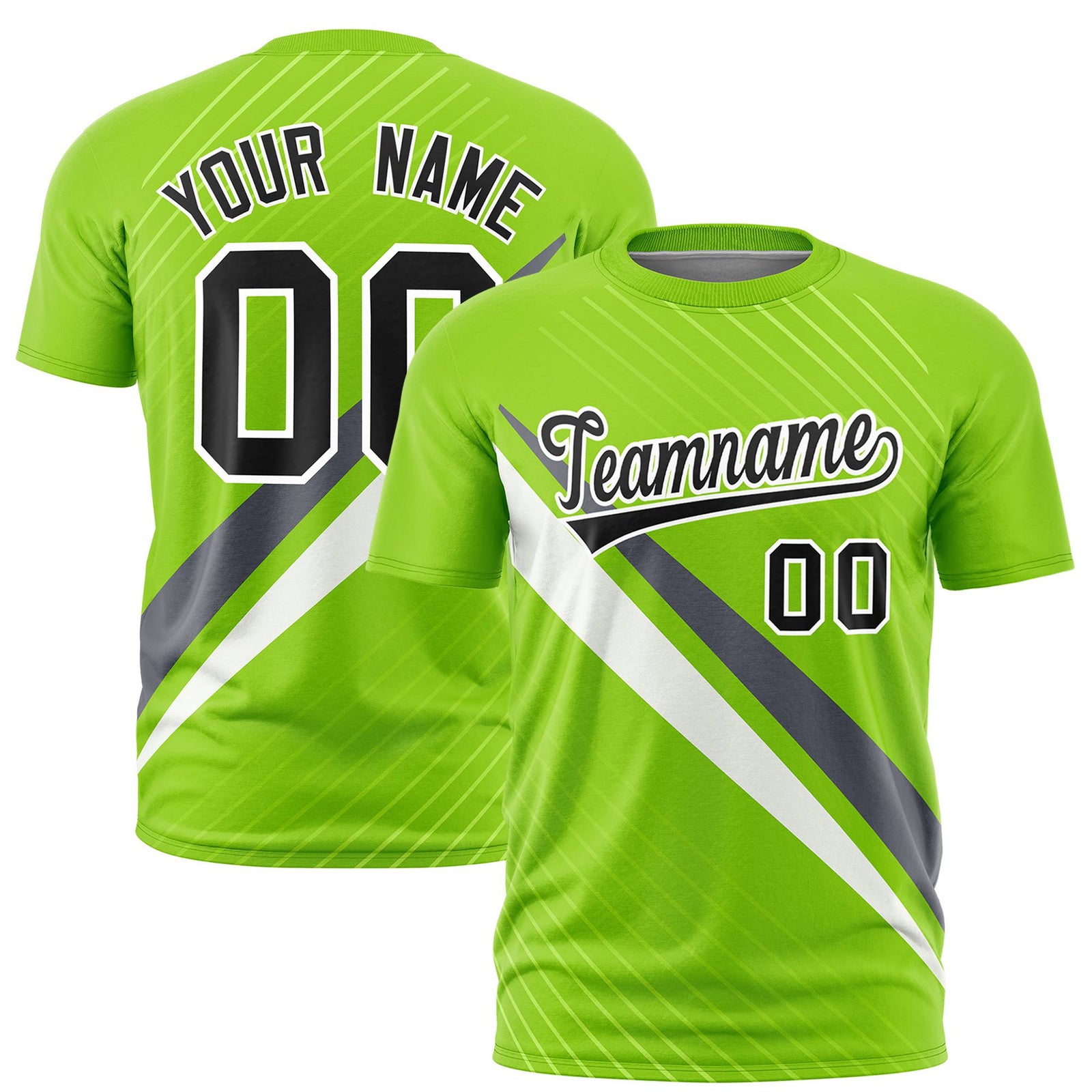 Custom Neon Green-Dark Gray White Personalized Slash Pattern Performance T-Shirt