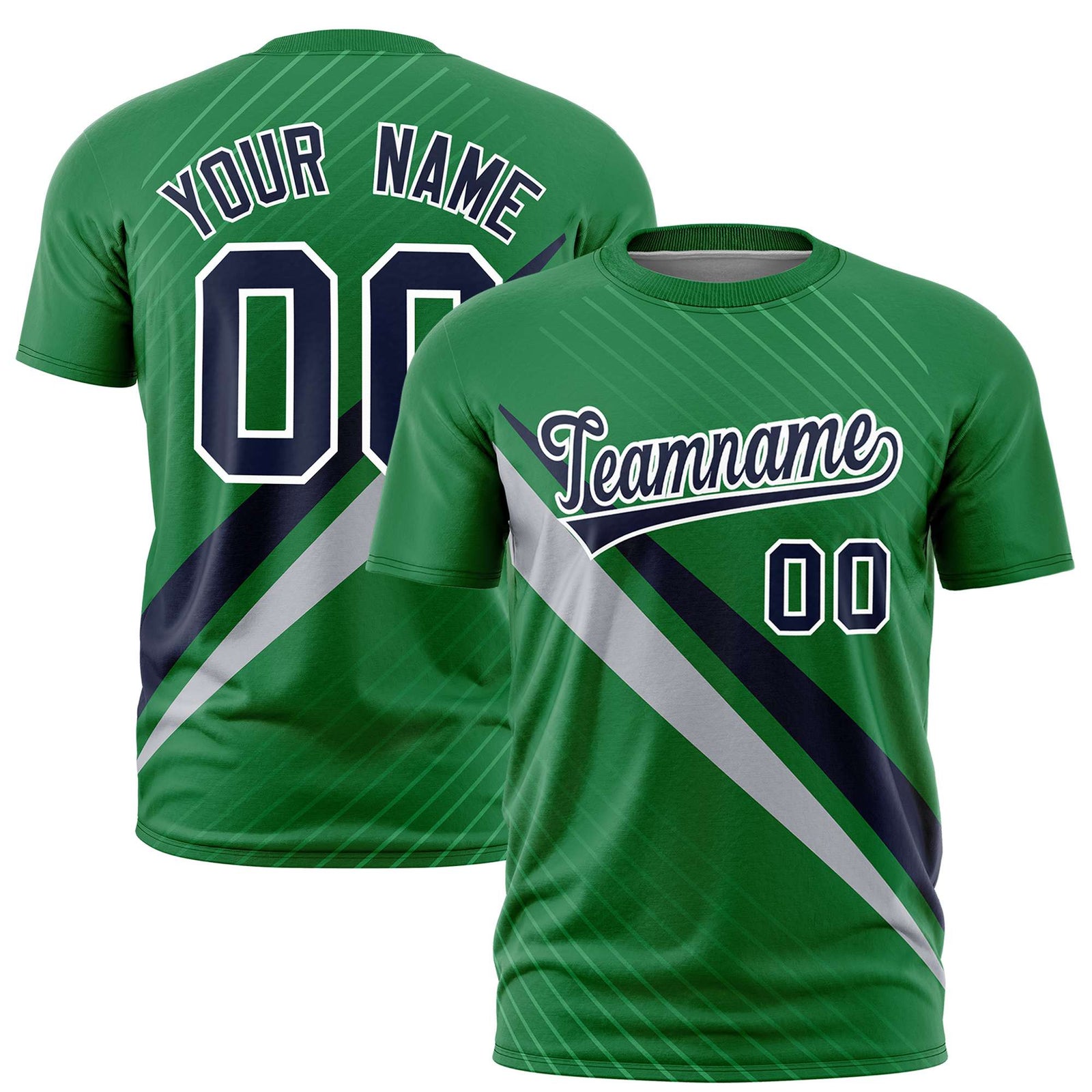 Custom Kelly Green-Royal Blue Gray Personalized Slash Pattern Performance T-Shirt