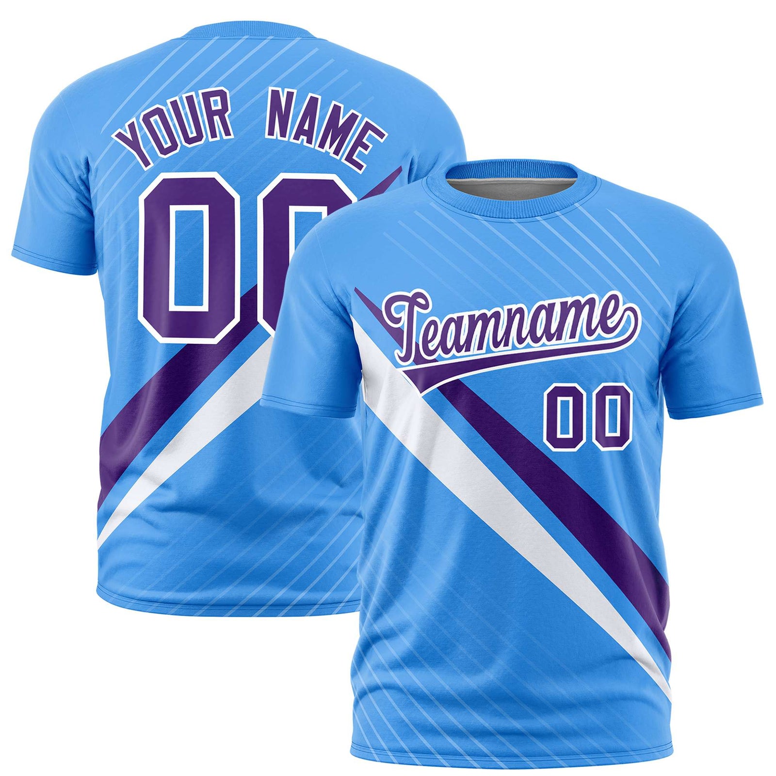 Custom Powder Blue-Purple White Personalized Slash Pattern Performance T-Shirt