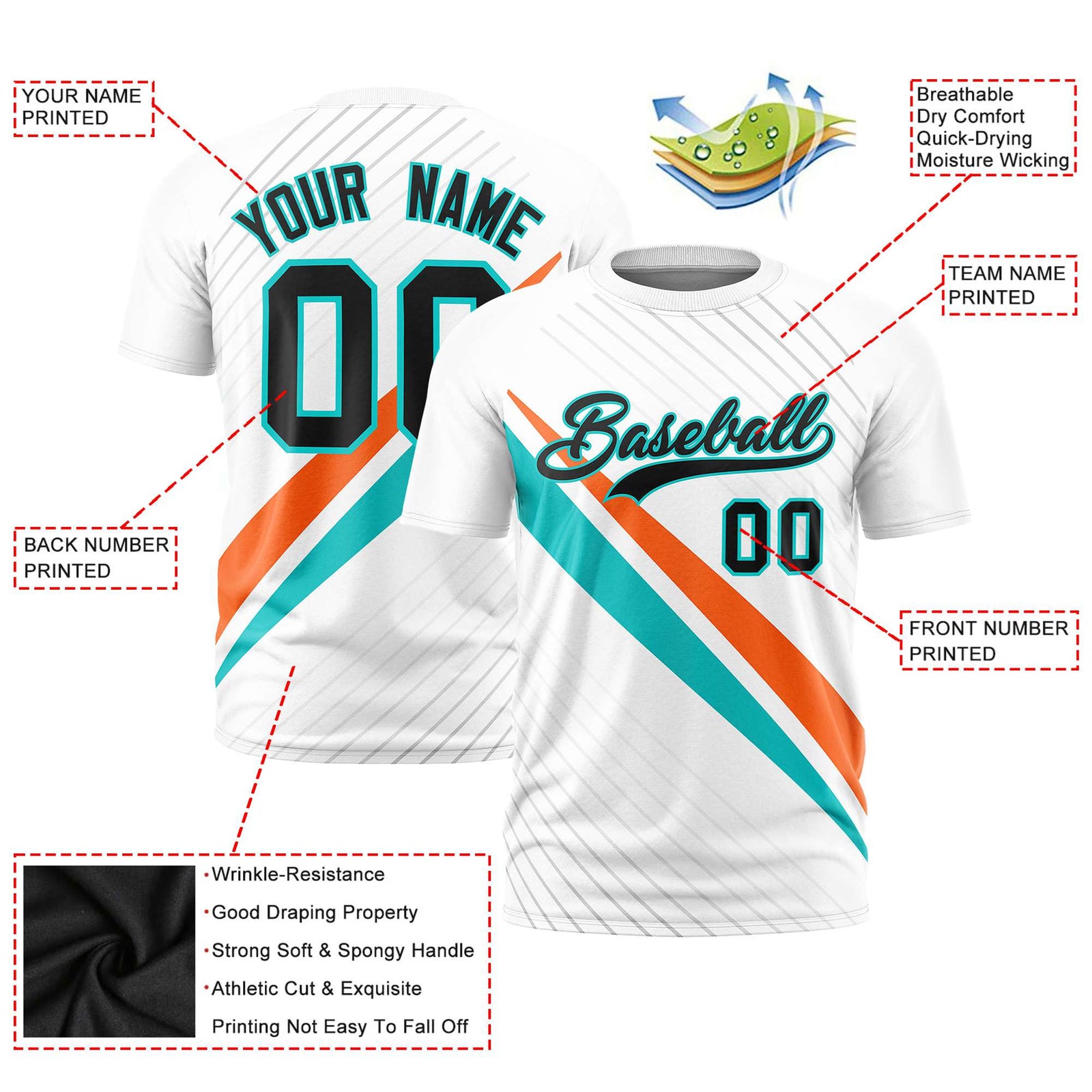 Custom White Orange-Bright Green Personalized Slash Pattern Performance T-Shirt