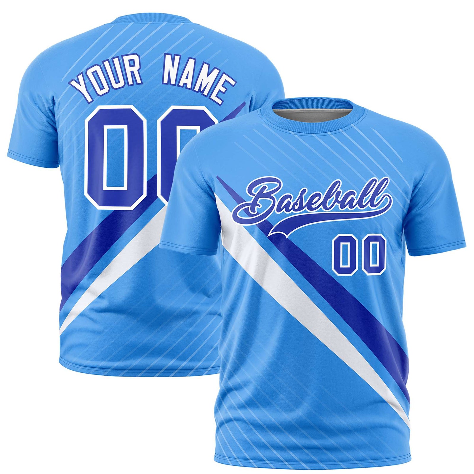 Custom Powder Blue-Royal Blue White Personalized Slash Pattern Performance T-Shirt