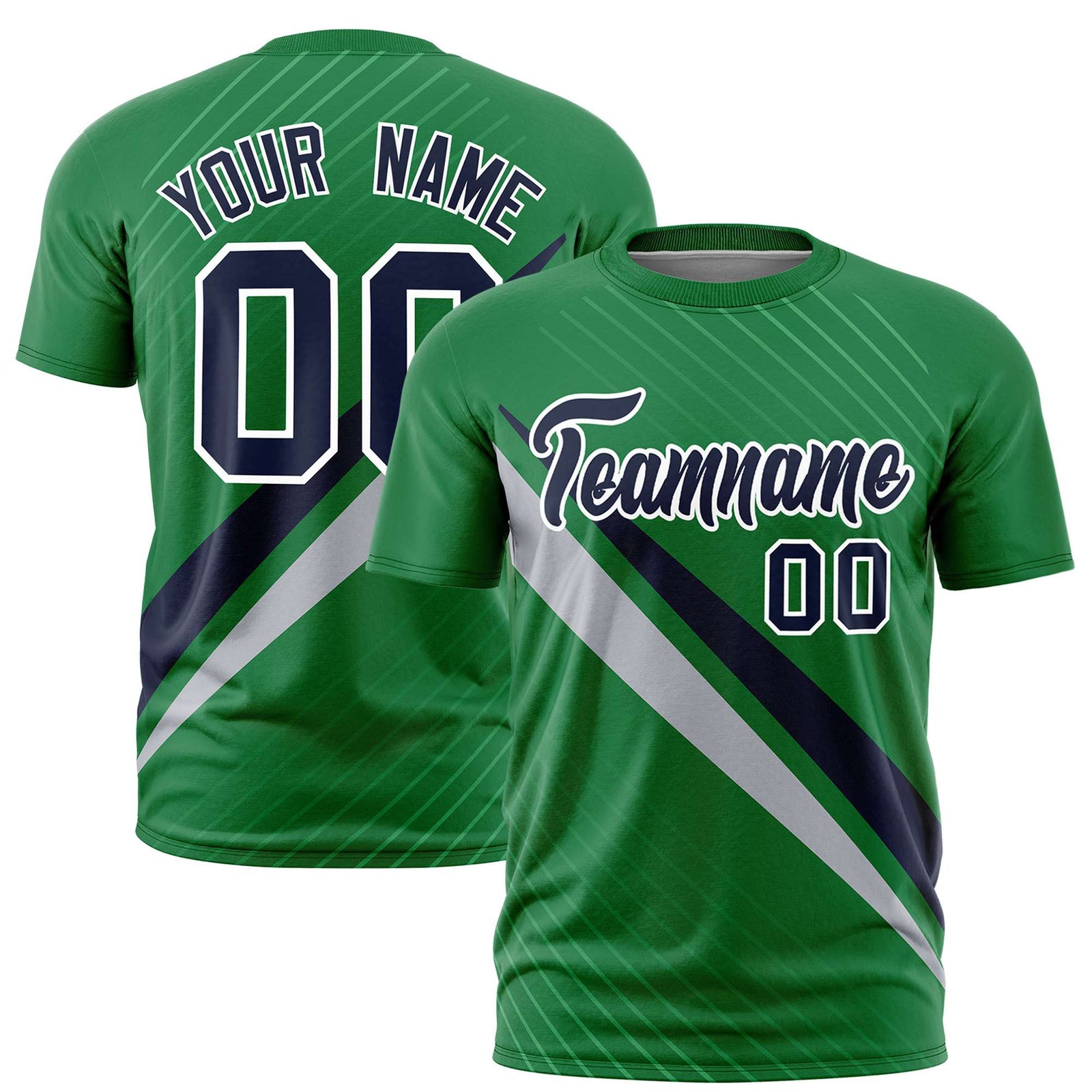 Custom Kelly Green-Royal Blue Gray Personalized Slash Pattern Performance T-Shirt