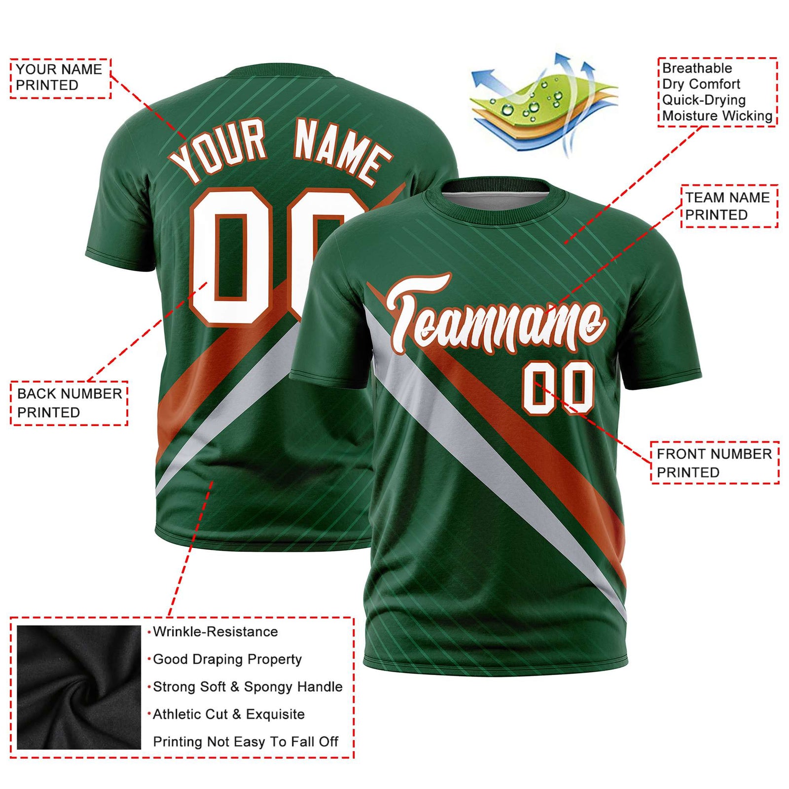 Custom Green Texas Orange-Gray Personalized Slash Pattern Performance T-Shirt