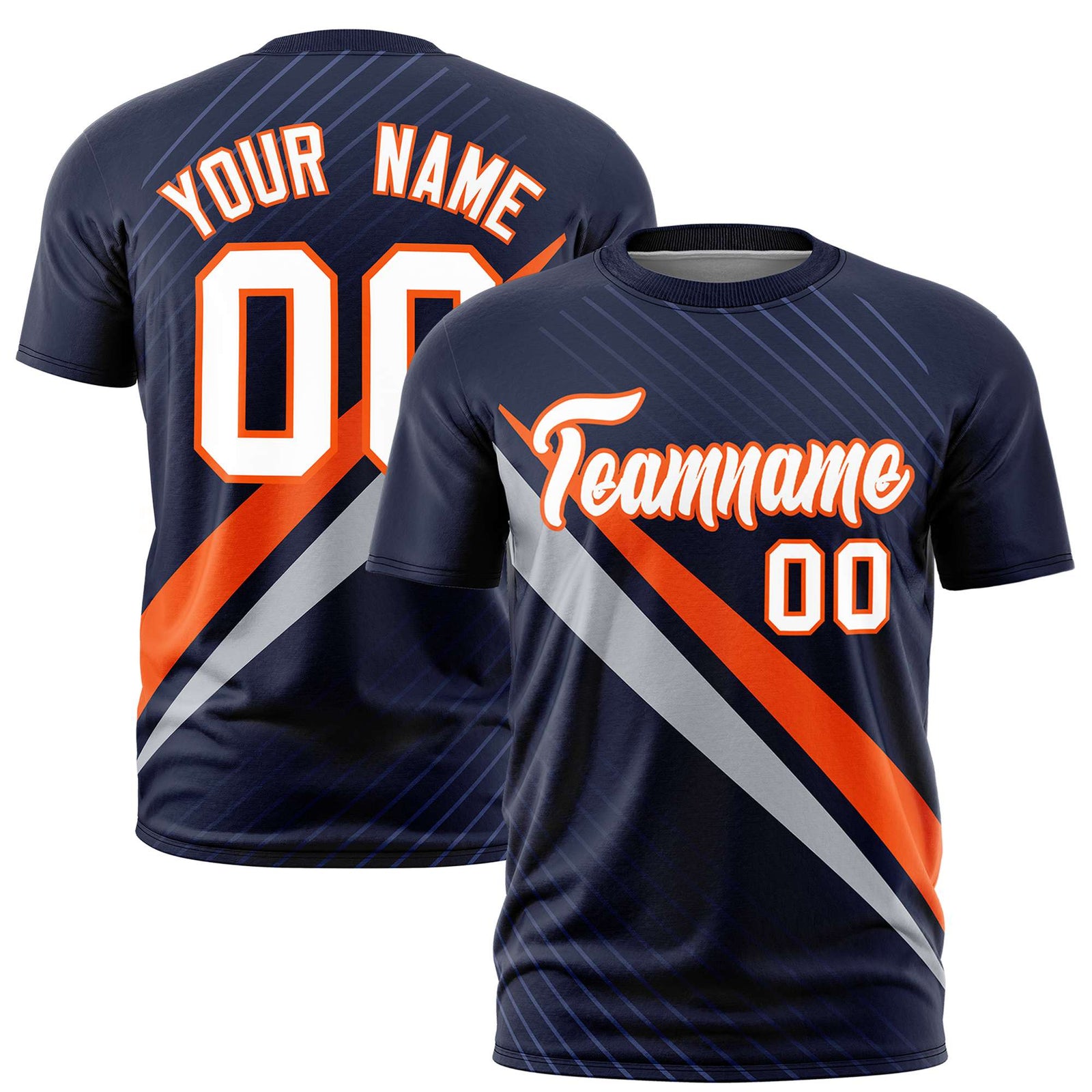 Custom Navy Orange-Gray Personalized Slash Pattern Performance T-Shirt