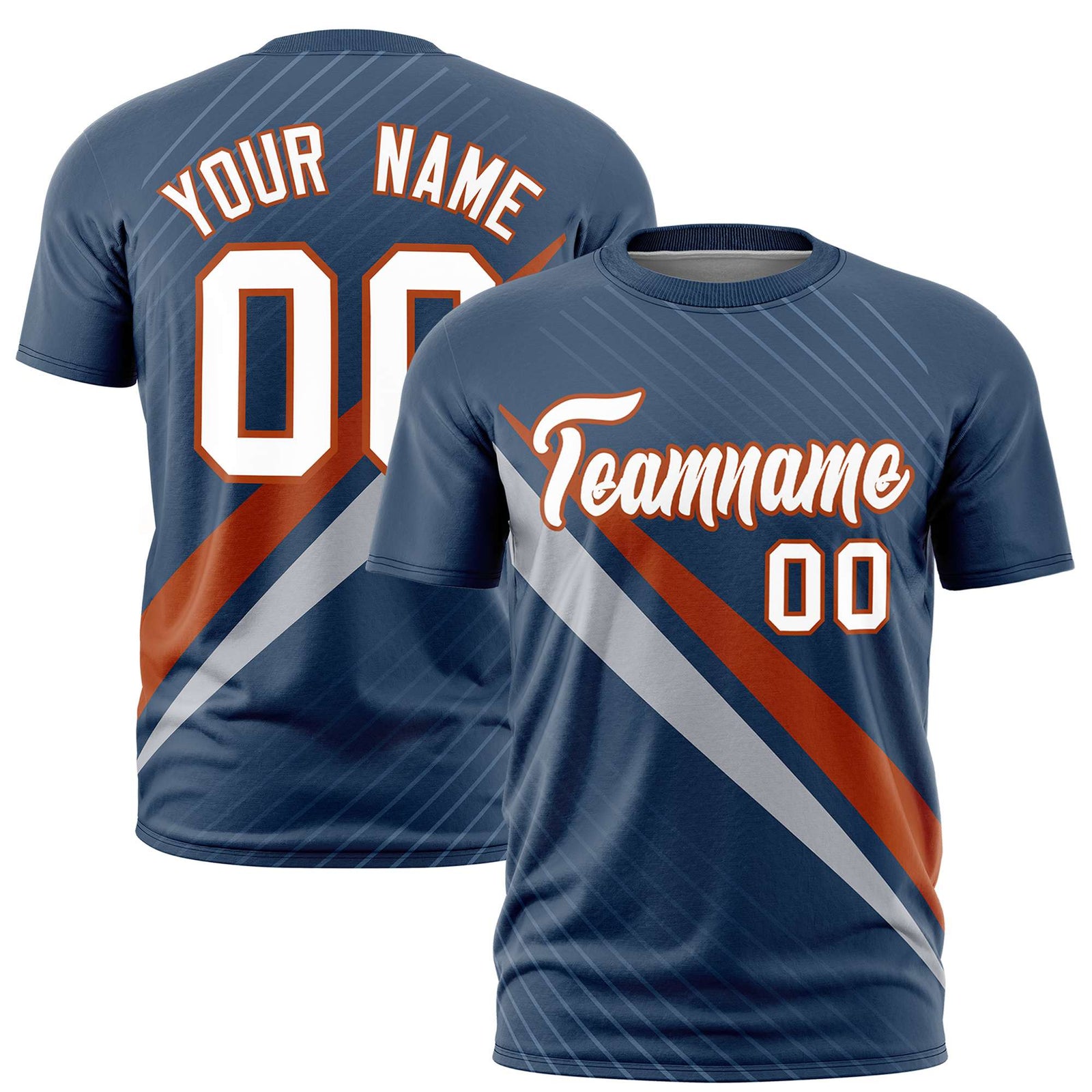 Custom Midnight Blue-Texas Orange Gray Personalized Slash Pattern Performance T-Shirt