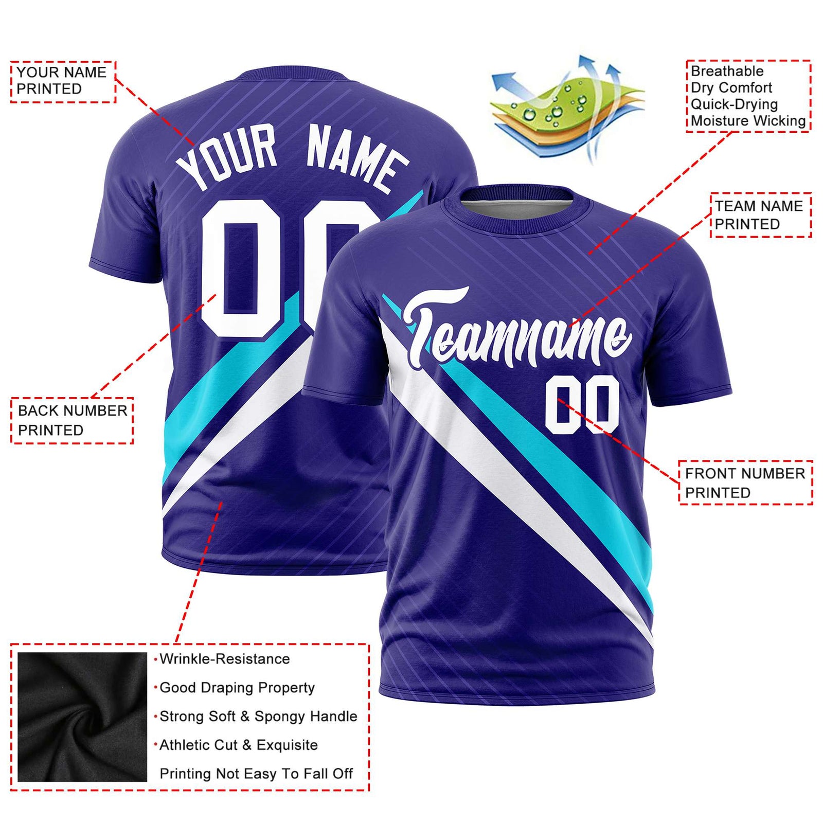 Custom Purple White-Powder Blue Personalized Slash Pattern Performance T-Shirt