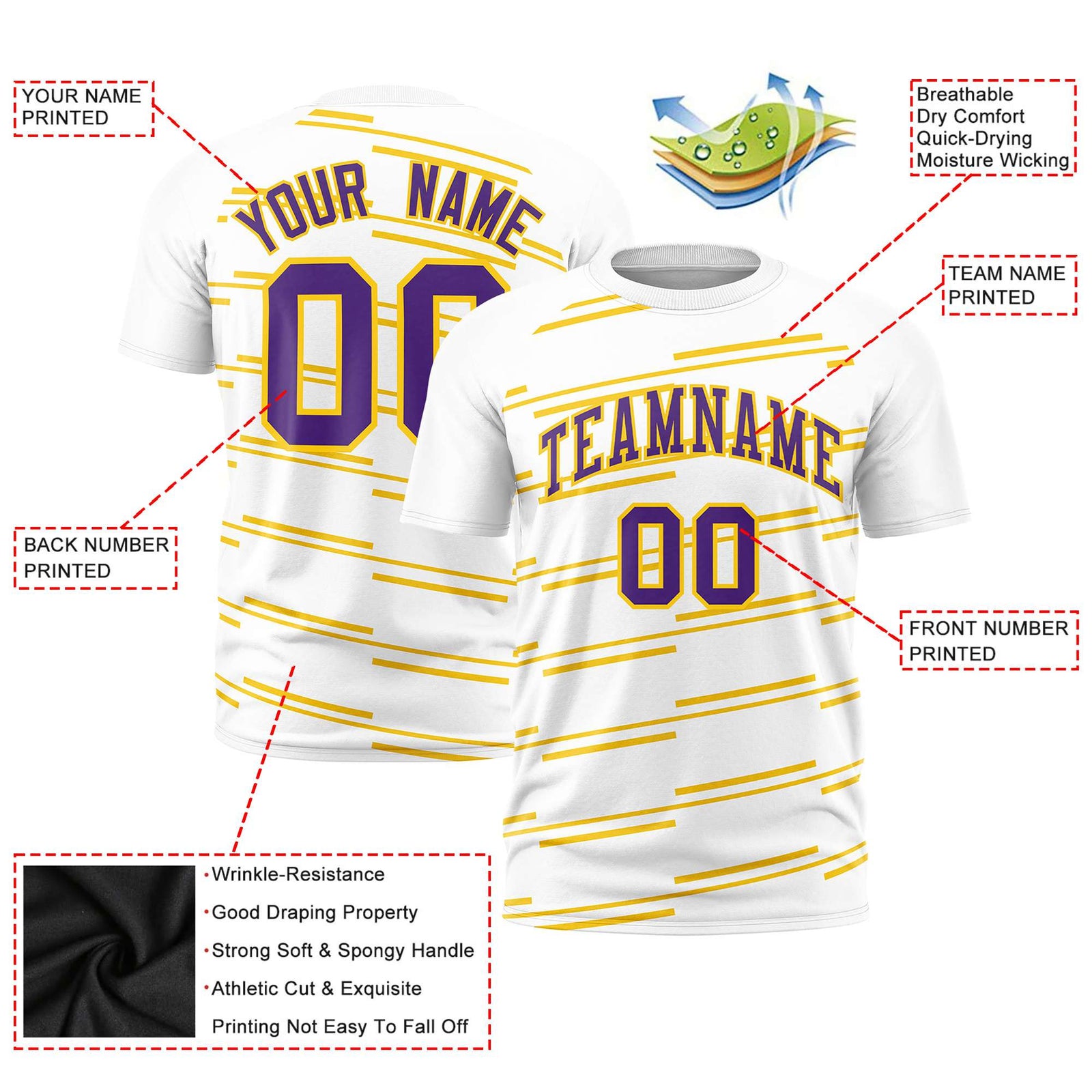 Custom White Gold Personalized Slanting Line Graffiti Pattern Performance T-Shirt