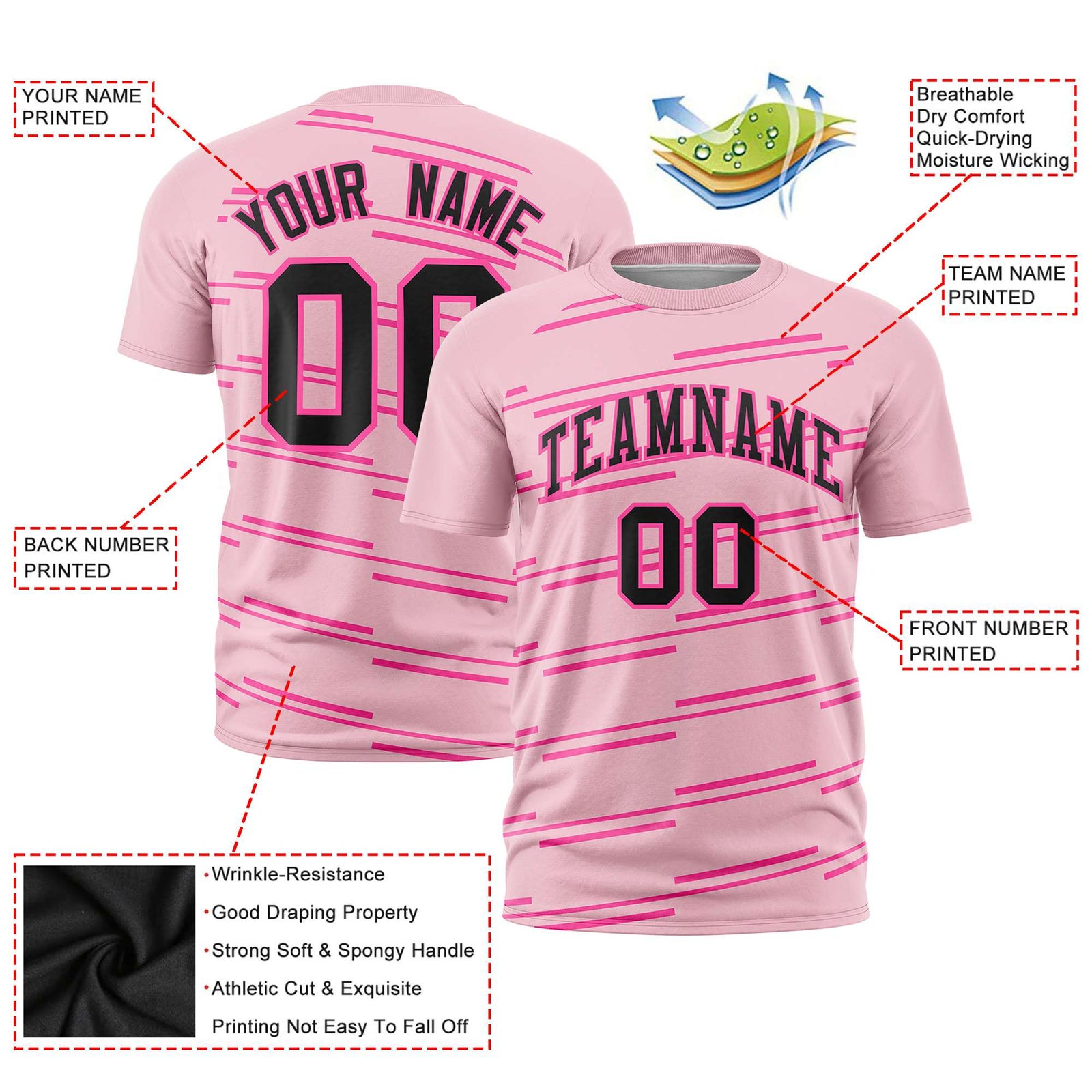 Custom Light Pink Pink Personalized Slanting Line Graffiti Pattern Performance T-Shirt