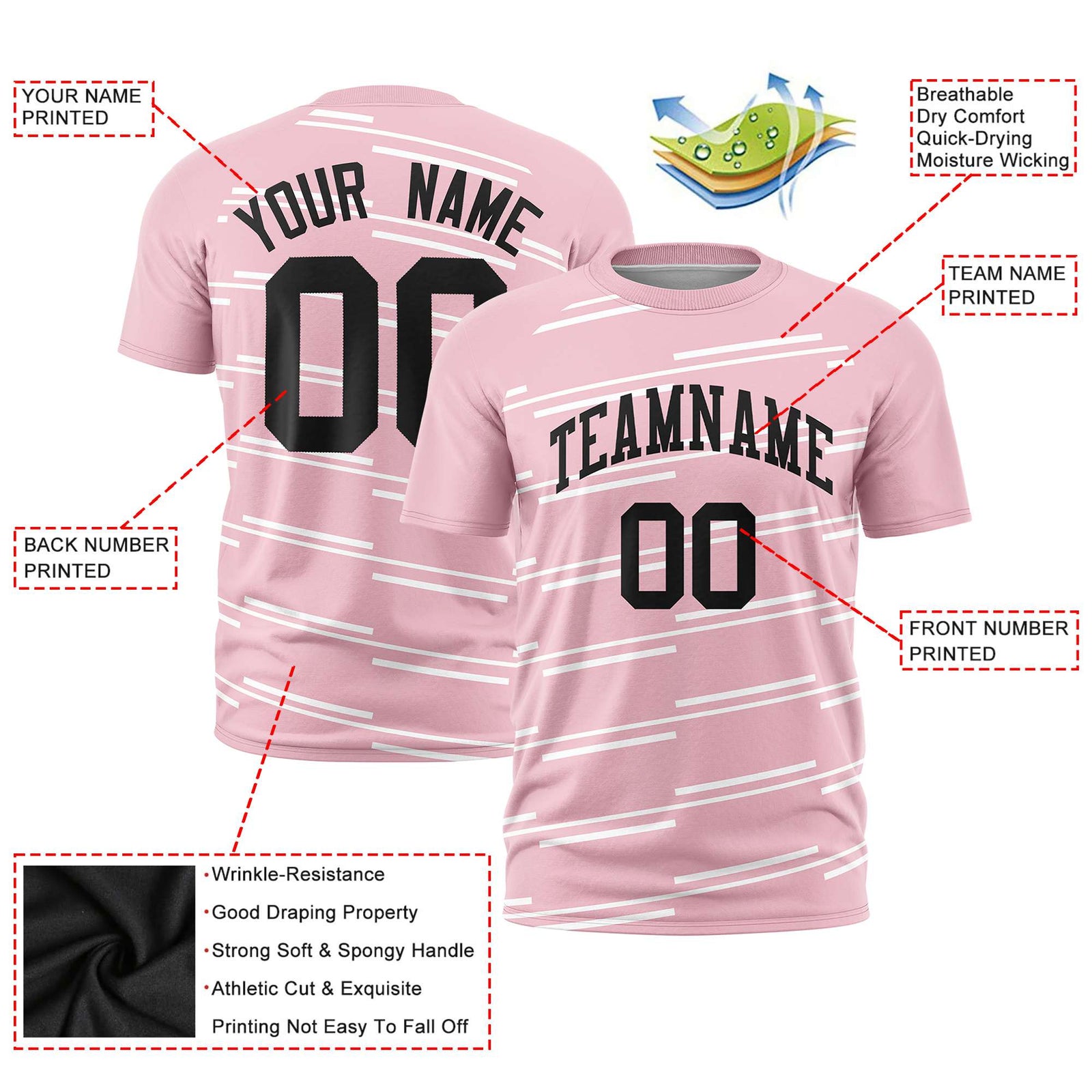 Custom Light Pink White Personalized Slanting Line Graffiti Pattern Performance T-Shirt