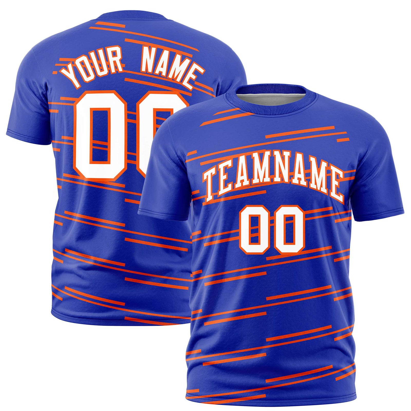 Custom Royal Blue Orange Personalized Slanting Line Graffiti Pattern Performance T-Shirt