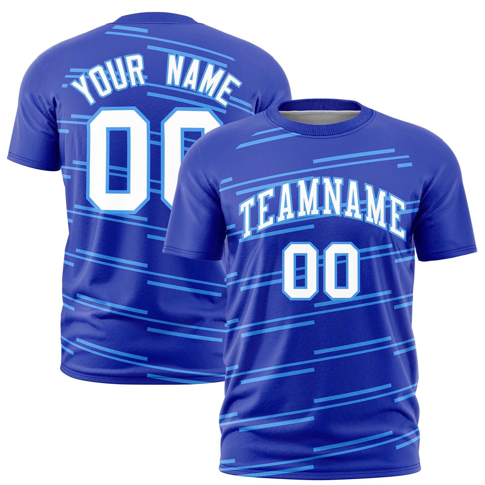 Custom Royal Blue Powder Blue Personalized Slanting Line Graffiti Pattern Performance T-Shirt