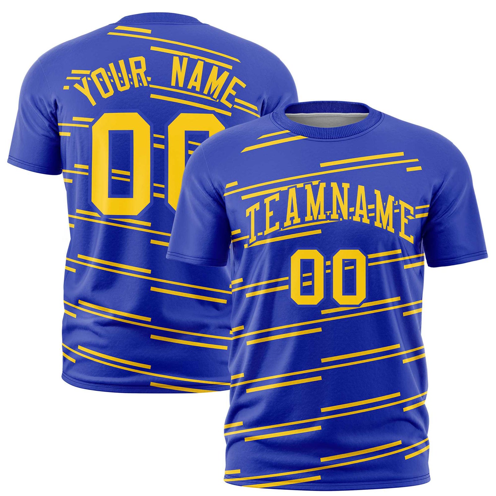 Custom Royal Blue Gold-1 Personalized Slanting Line Graffiti Pattern Performance T-Shirt