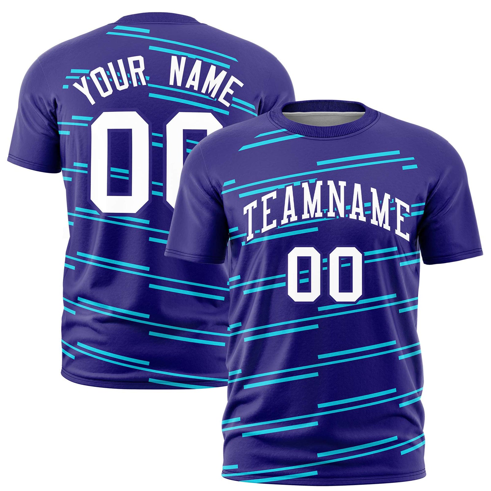 Custom Purple Sky Blue Personalized Slanting Line Graffiti Pattern Performance T-Shirt