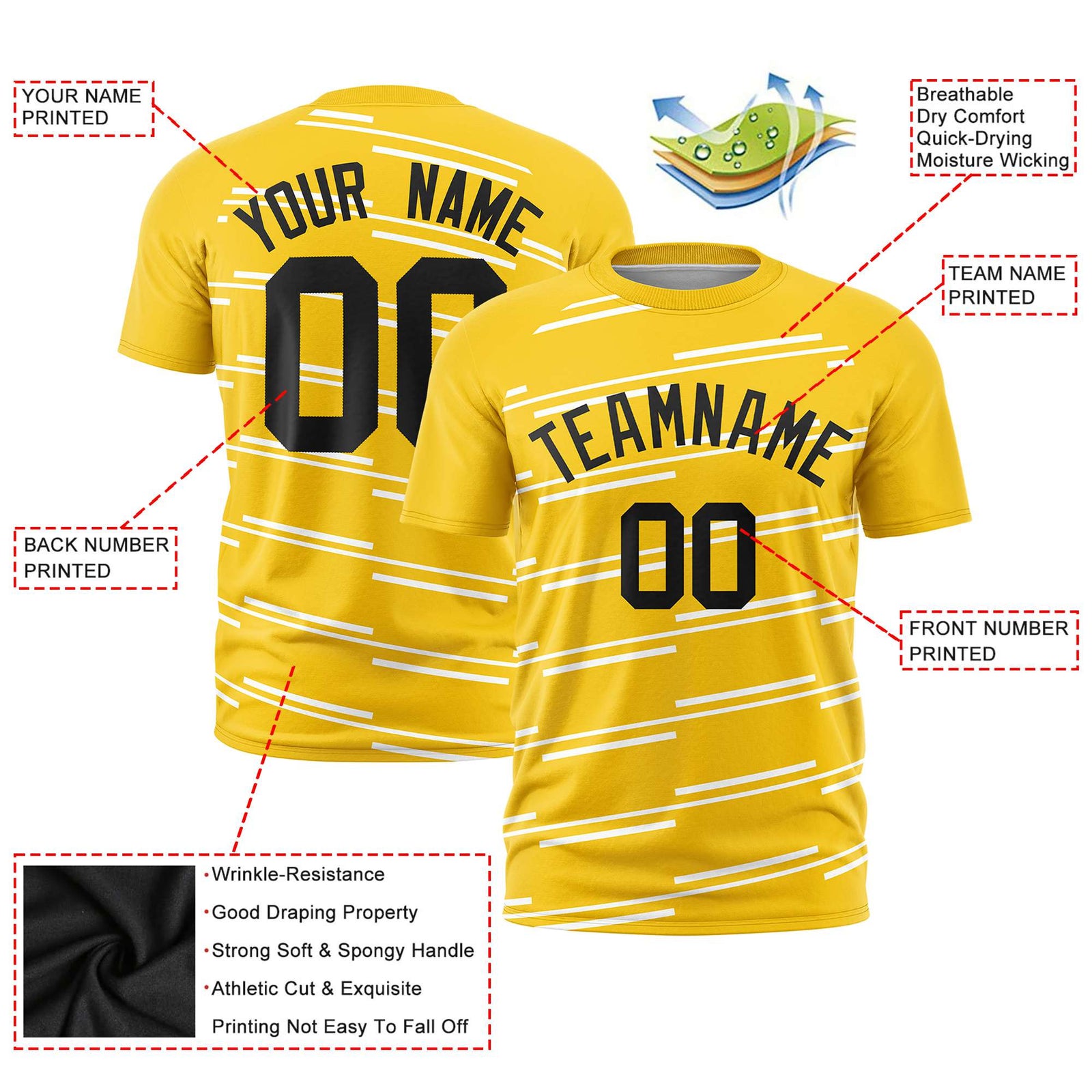 Custom Gold White Personalized Slanting Line Graffiti Pattern Performance T-Shirt