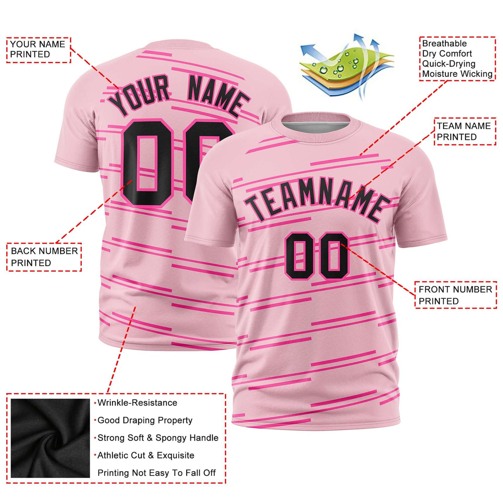 Custom Light Pink Pink Personalized Slanting Line Graffiti Pattern Performance T-Shirt