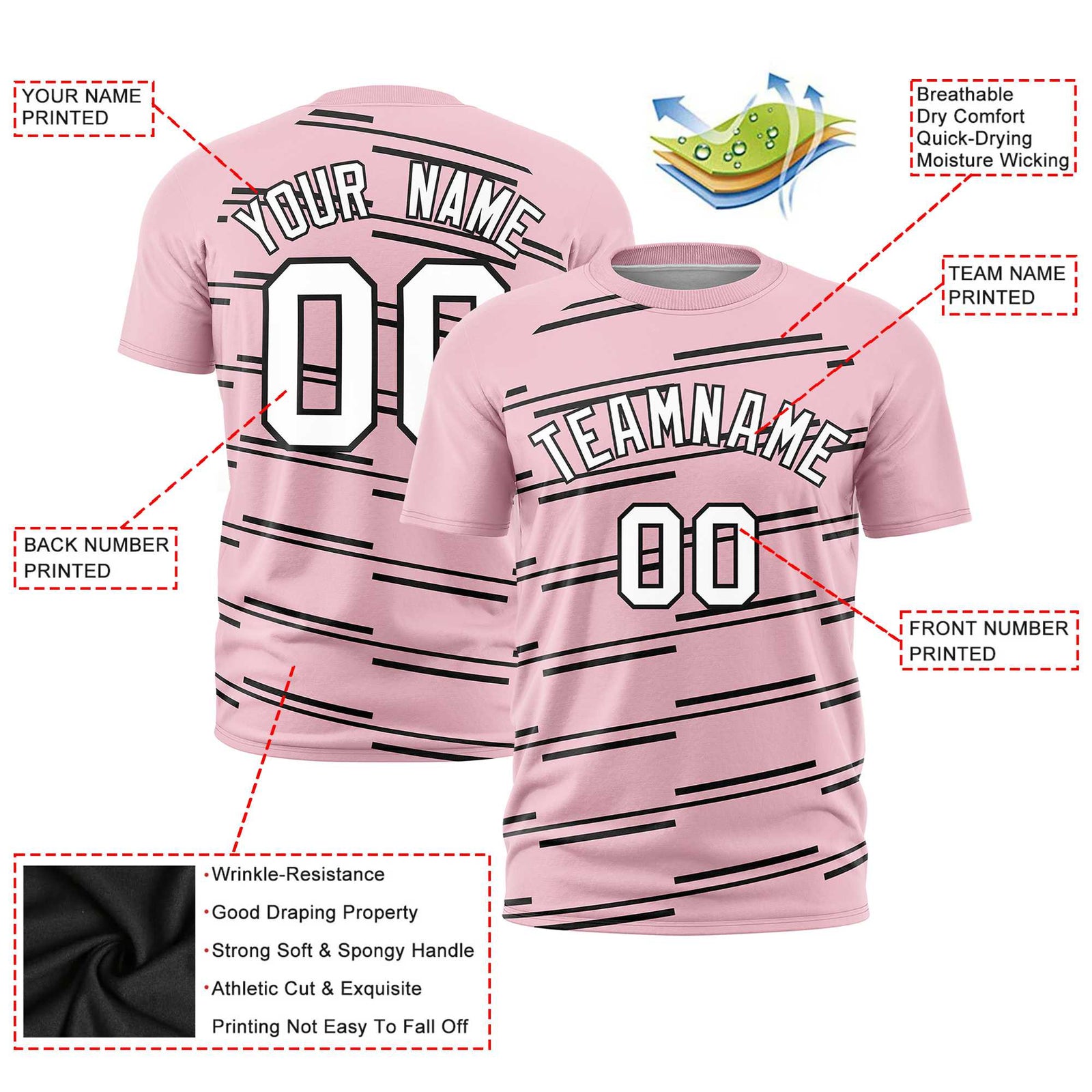 Custom Light Pink Black Personalized Slanting Line Graffiti Pattern Performance T-Shirt