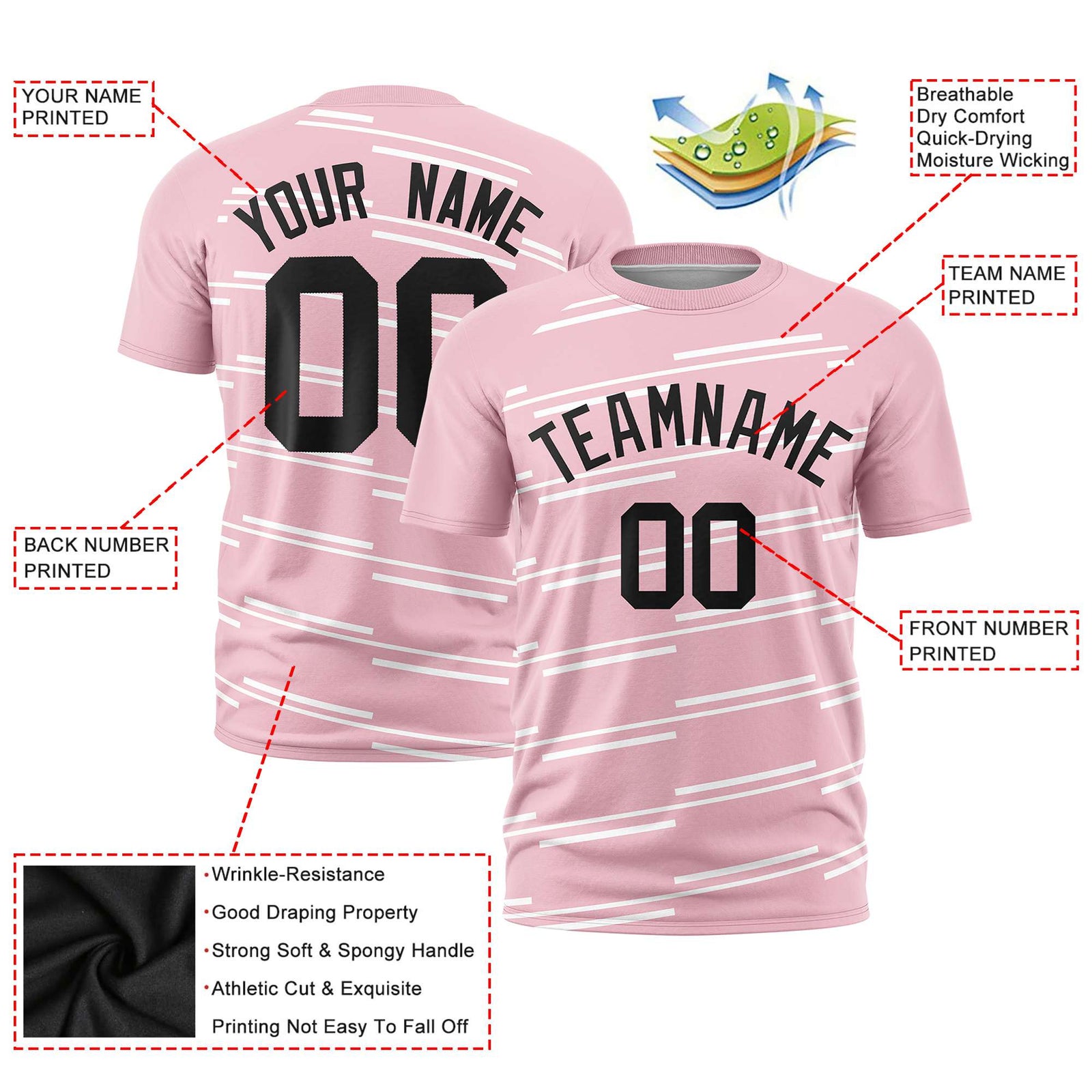 Custom Light Pink White Personalized Slanting Line Graffiti Pattern Performance T-Shirt