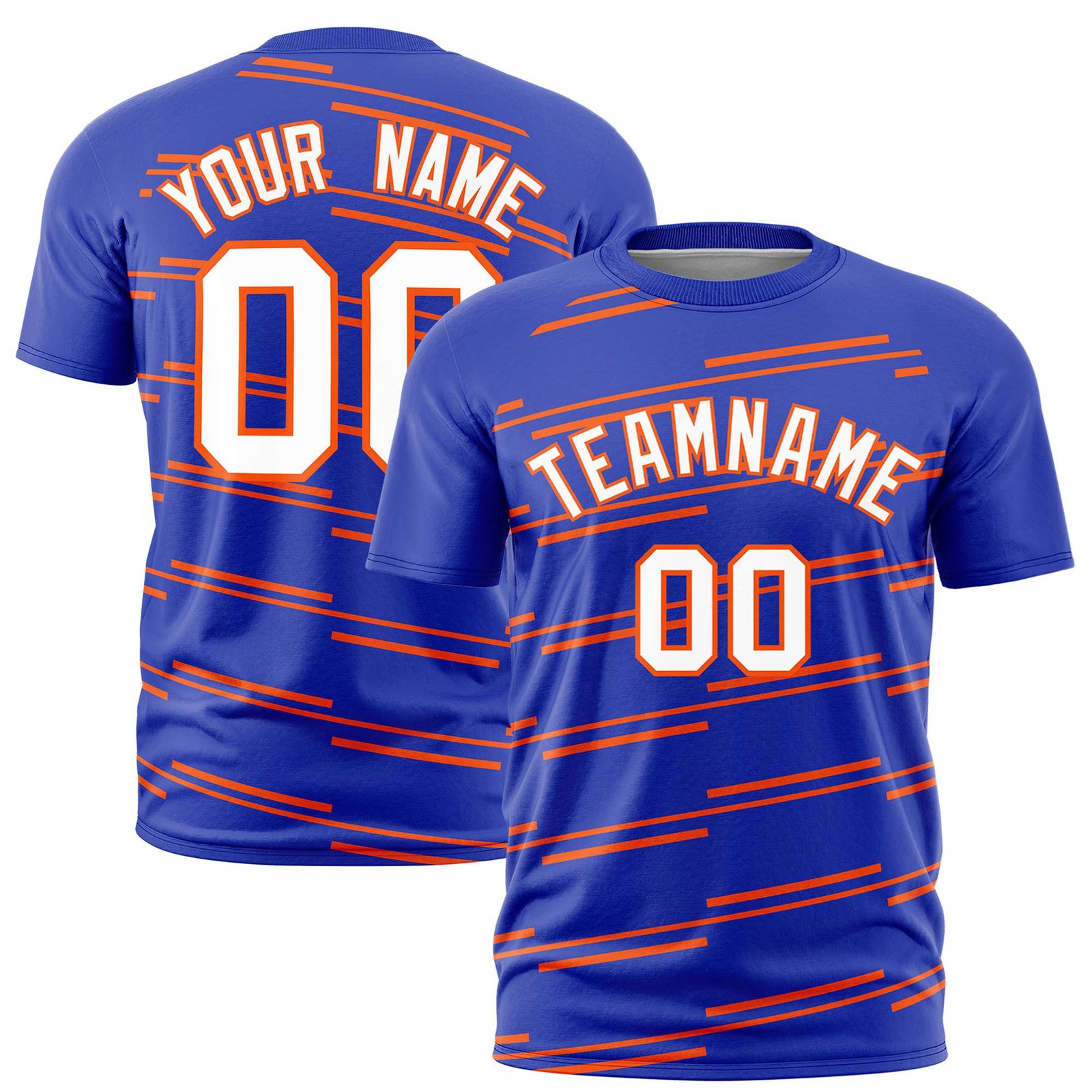 Custom Royal Blue Orange Personalized Slanting Line Graffiti Pattern Performance T-Shirt