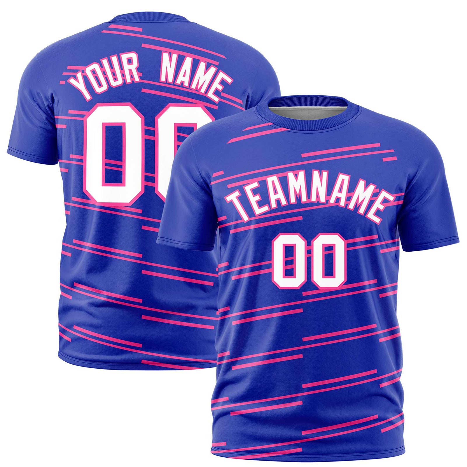 Custom Royal Blue Pink Personalized Slanting Line Graffiti Pattern Performance T-Shirt