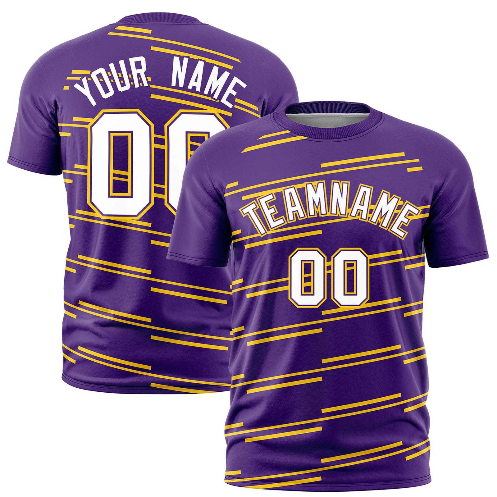 Custom Purple Gold-01 Personalized Slanting Line Graffiti Pattern Performance T-Shirt