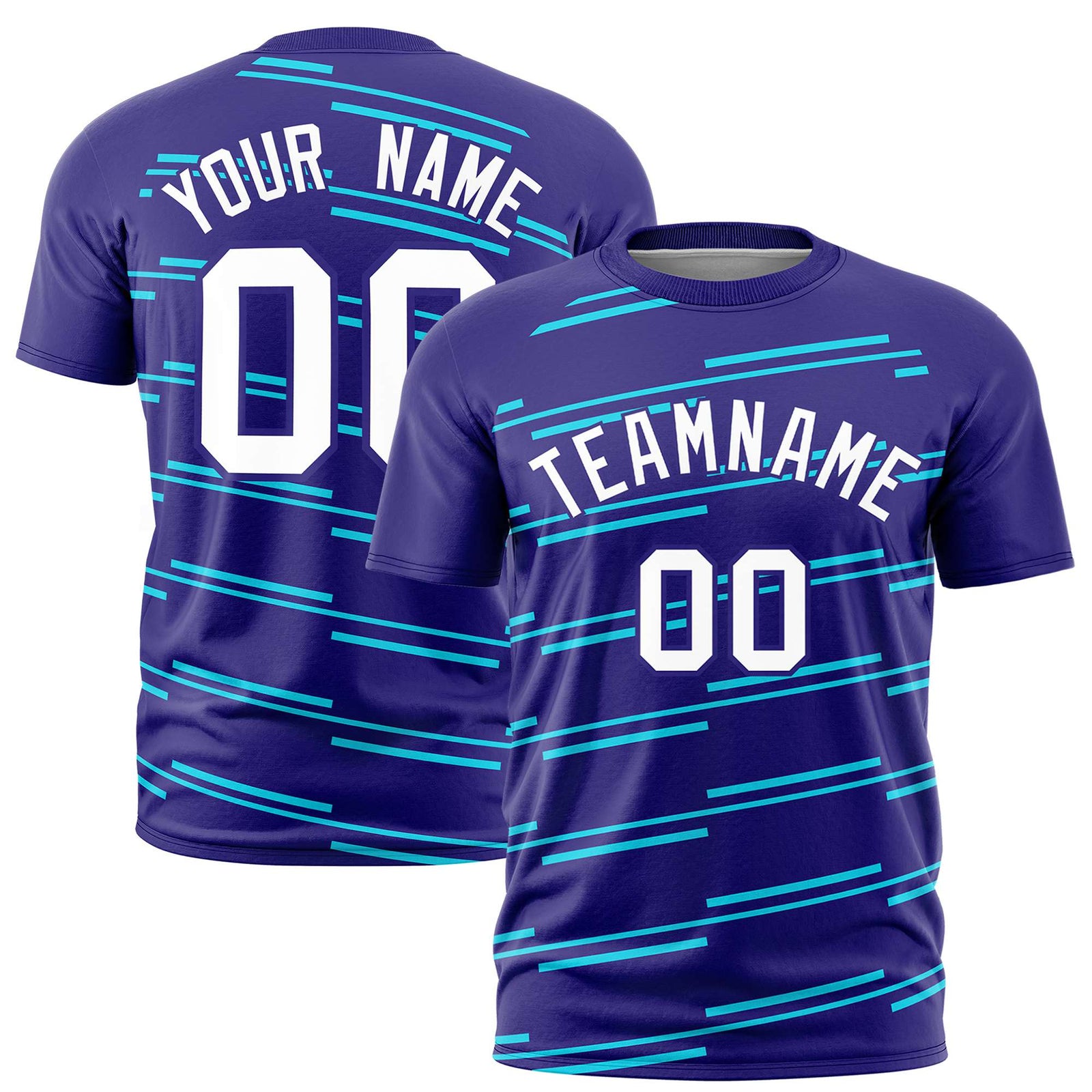 Custom Purple Sky Blue Personalized Slanting Line Graffiti Pattern Performance T-Shirt