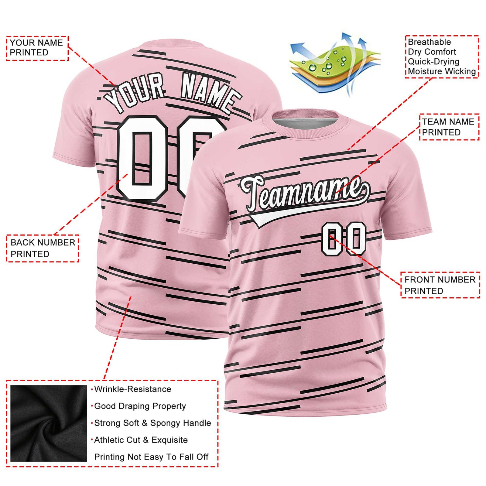 Custom Light Pink Black Personalized Slanting Line Graffiti Pattern Performance T-Shirt