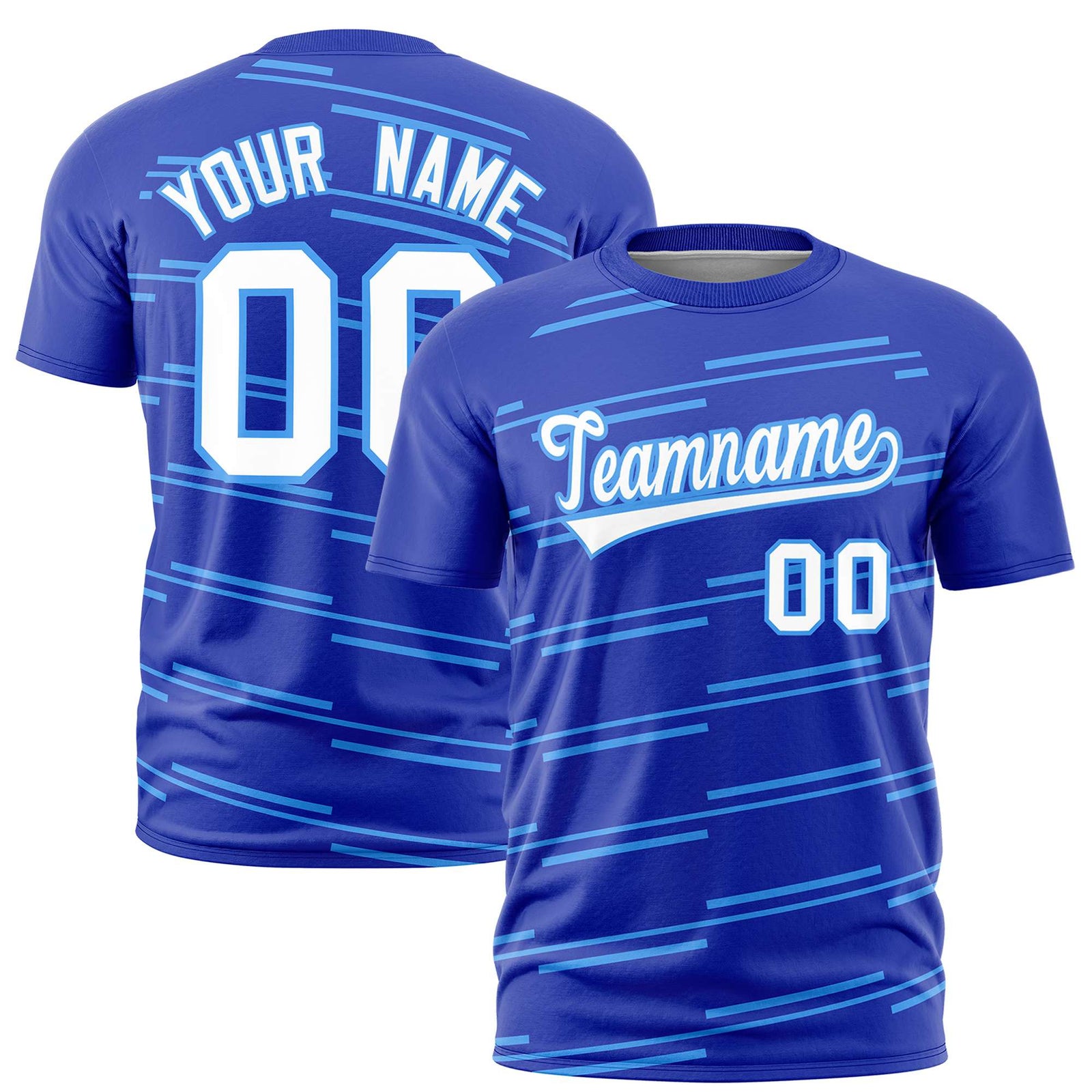 Custom Royal Blue Powder Blue Personalized Slanting Line Graffiti Pattern Performance T-Shirt