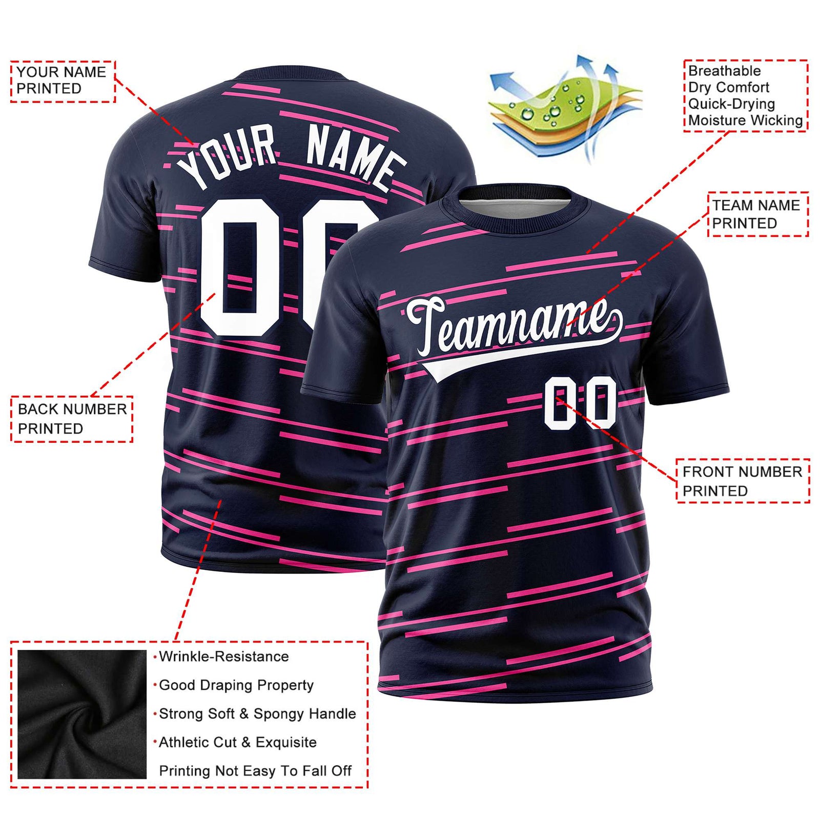 Custom Navy Pink Personalized Slanting Line Graffiti Pattern Performance T-Shirt