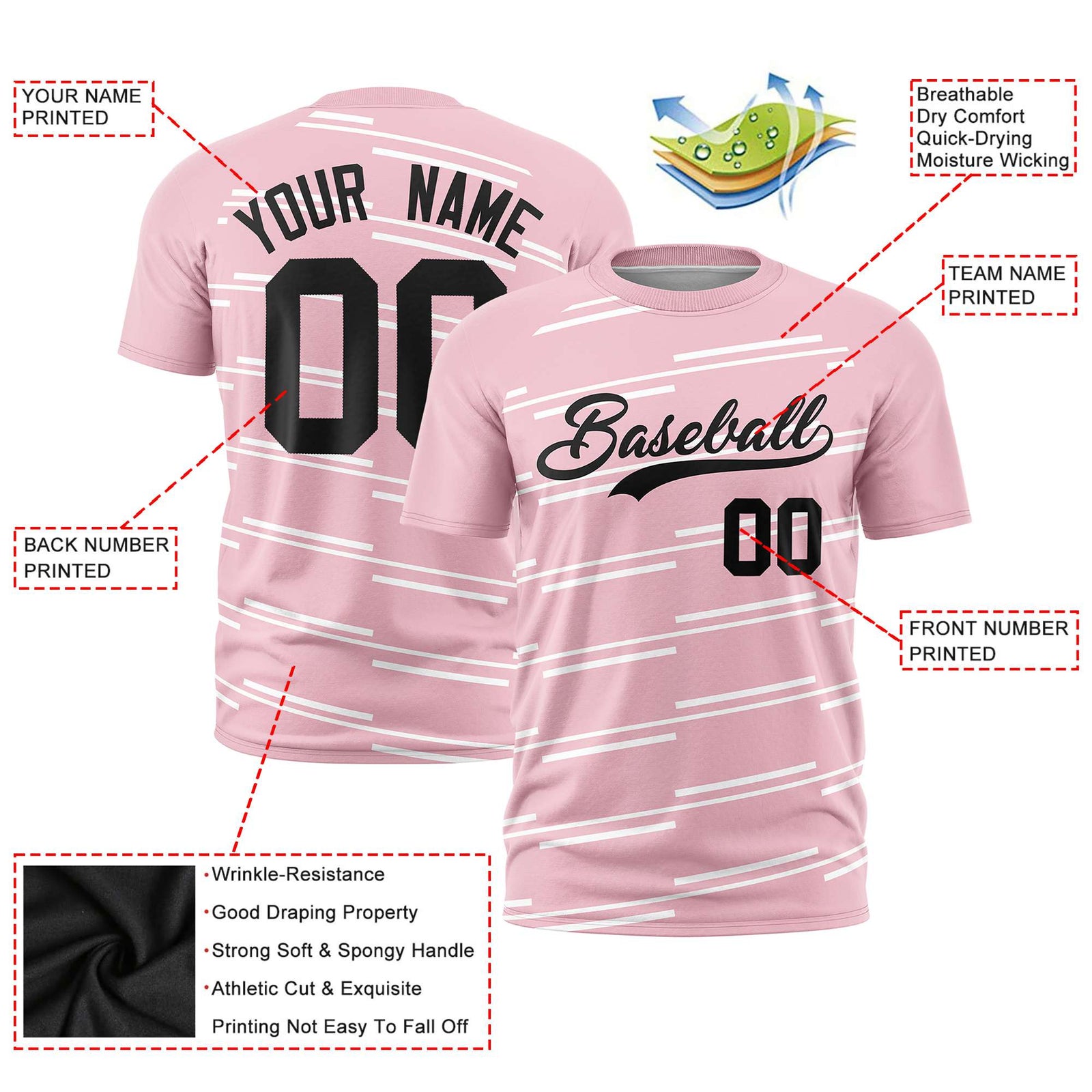 Custom Light Pink White Personalized Slanting Line Graffiti Pattern Performance T-Shirt