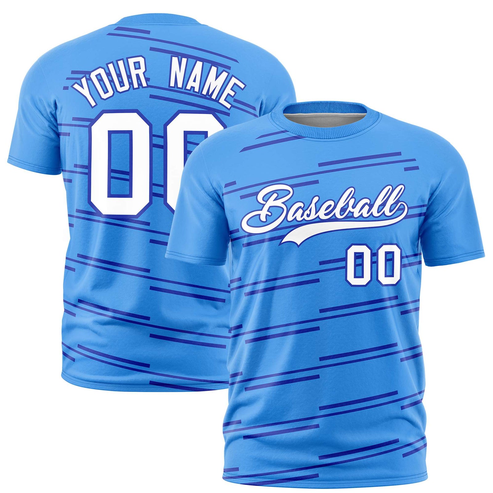 Custom Powder Blue Royal Blue Personalized Slanting Line Graffiti Pattern Performance T-Shirt